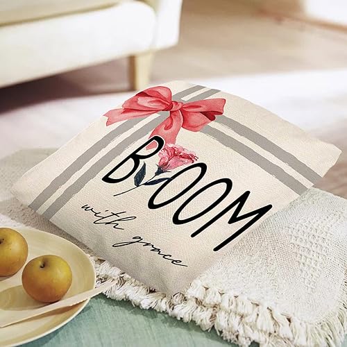 Miniatura 3 de JHOMERIT Fundas de almohada de primavera de 18 x 18 pulgadas, fundas de almohada florales con gracia, fundas de cojín para casa de campo, regalo de