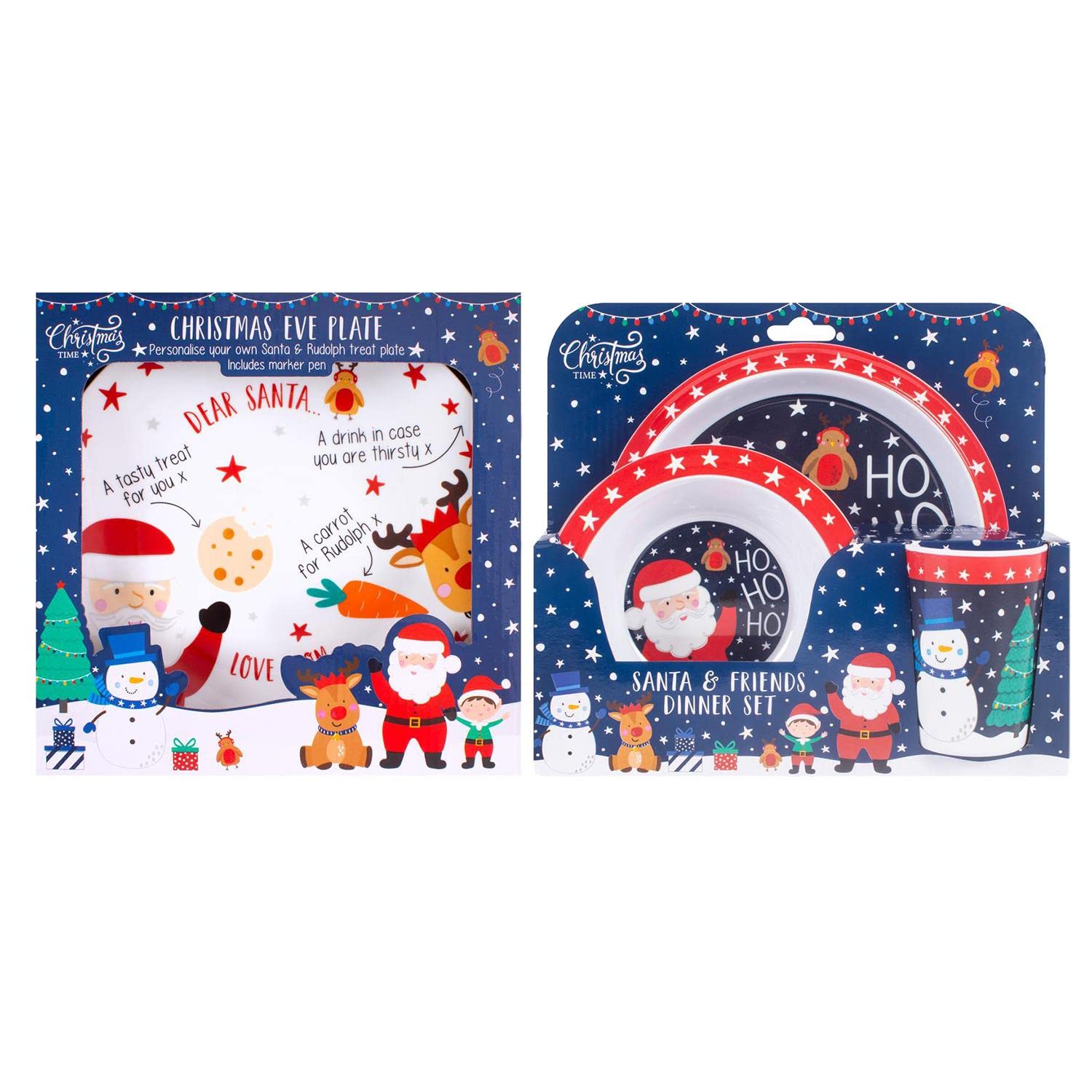 Yöl Multicolour Christmas Eve Plate And Set Of 3 Dinner Set Plate Bowl And Cup - Toddler Baby Festive Santa Personalised