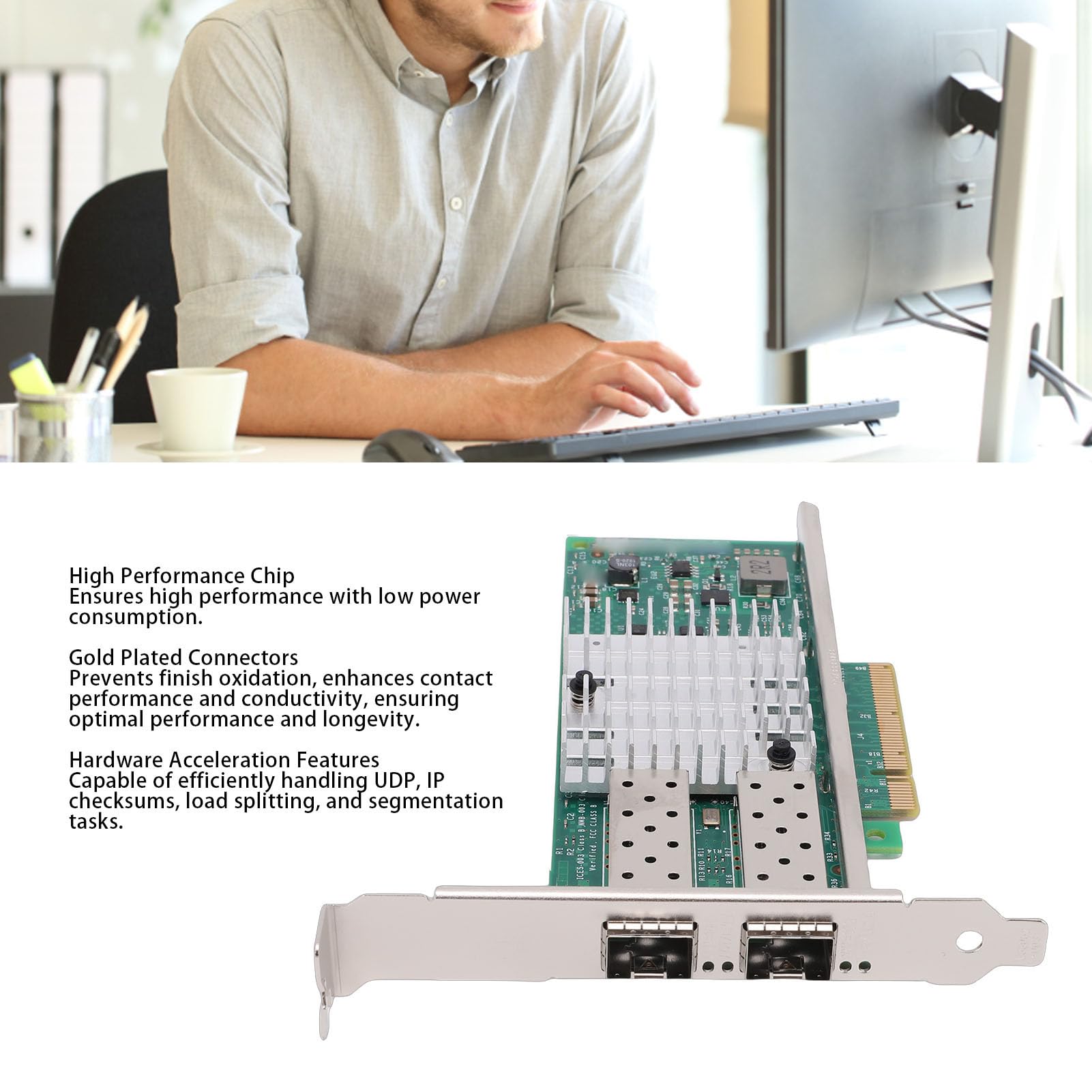 Jectse Scheda di Rete in Fibra Ottica PCIe X8 da 10 GB, Adattatore Ethernet a Doppia Porta SFP+ con Supporto Chip 82599, per Sistemi Server Wins VMware