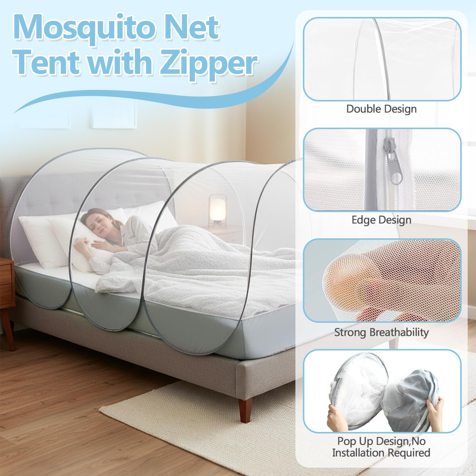 Mosquitera de Viaje Plegable, 190 x 90 x 90 cm, Mosquitera Pop Up para Cama, Camping, Viajes, terraza, hoteles