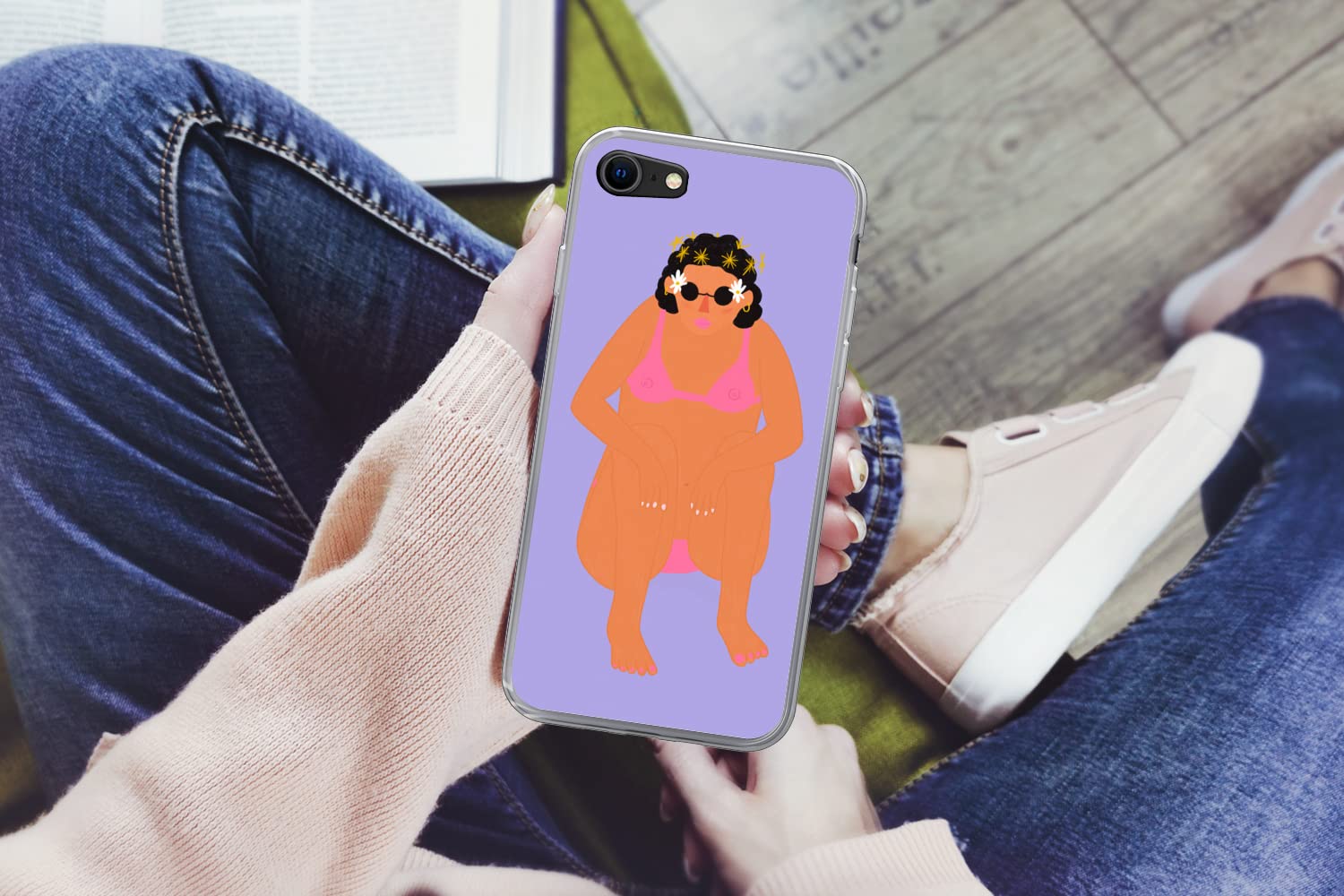 MuchoWow Funda para iPhone 7 - Mujer - Bikini - Retro - Funda de Silicona/Funda Blanda para teléfono móvil