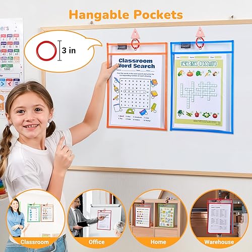 Miniatura 5 de Gamenote - Paquete de 30 fundas de plástico reutilizables de borrado en seco con anillas, de gran tamaño para boletos, protectores de hojas para