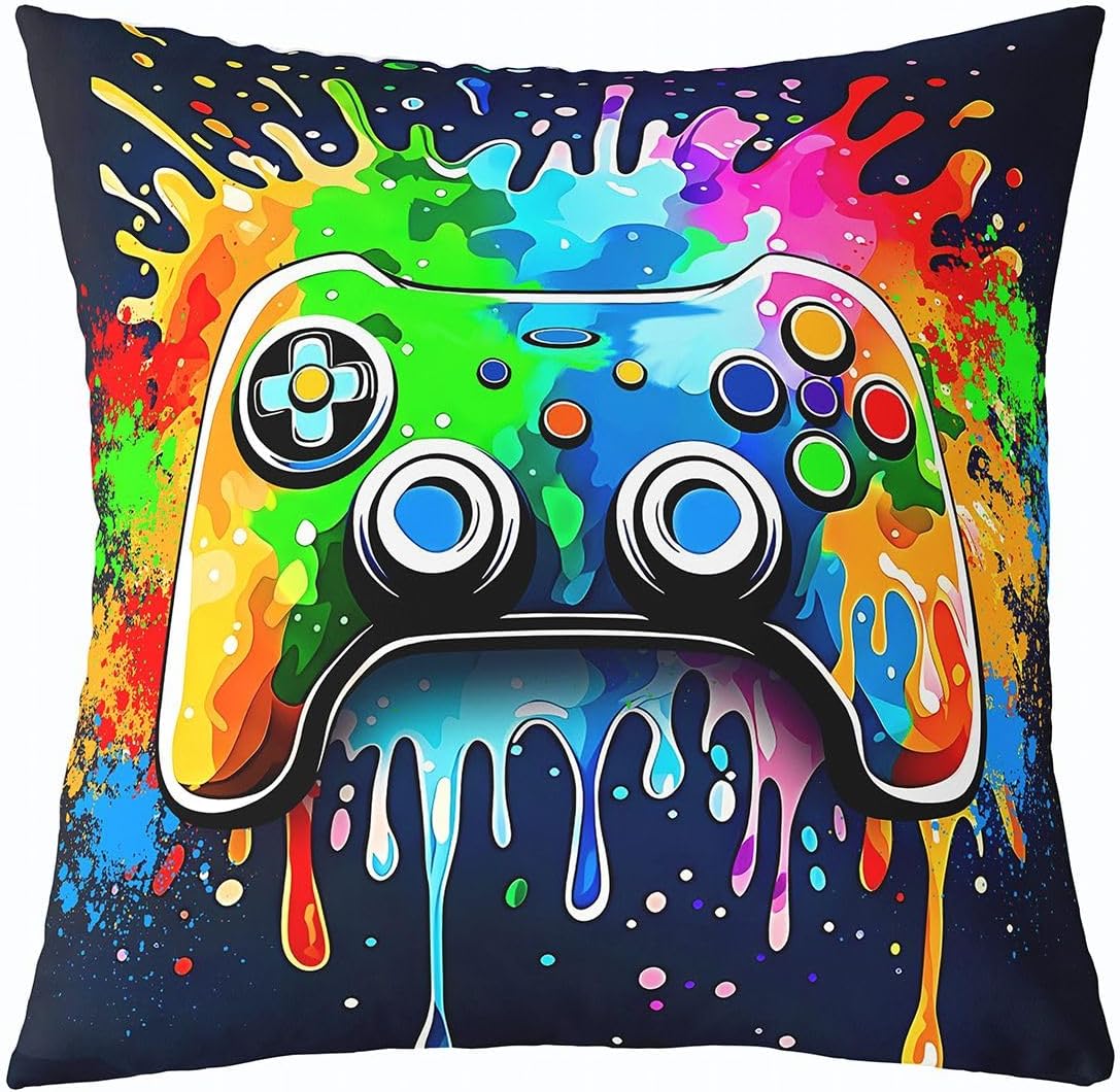 Castle Fairy Gamepad Kids Throw Pillow Cover,Hippie Console Rainbow Controller Double Sides Pillow Case,Video Game Tie Dye Gaming Home Decor,Colorful Bed Couch Sofa Cushion Cover,1 Pack 18"x18"