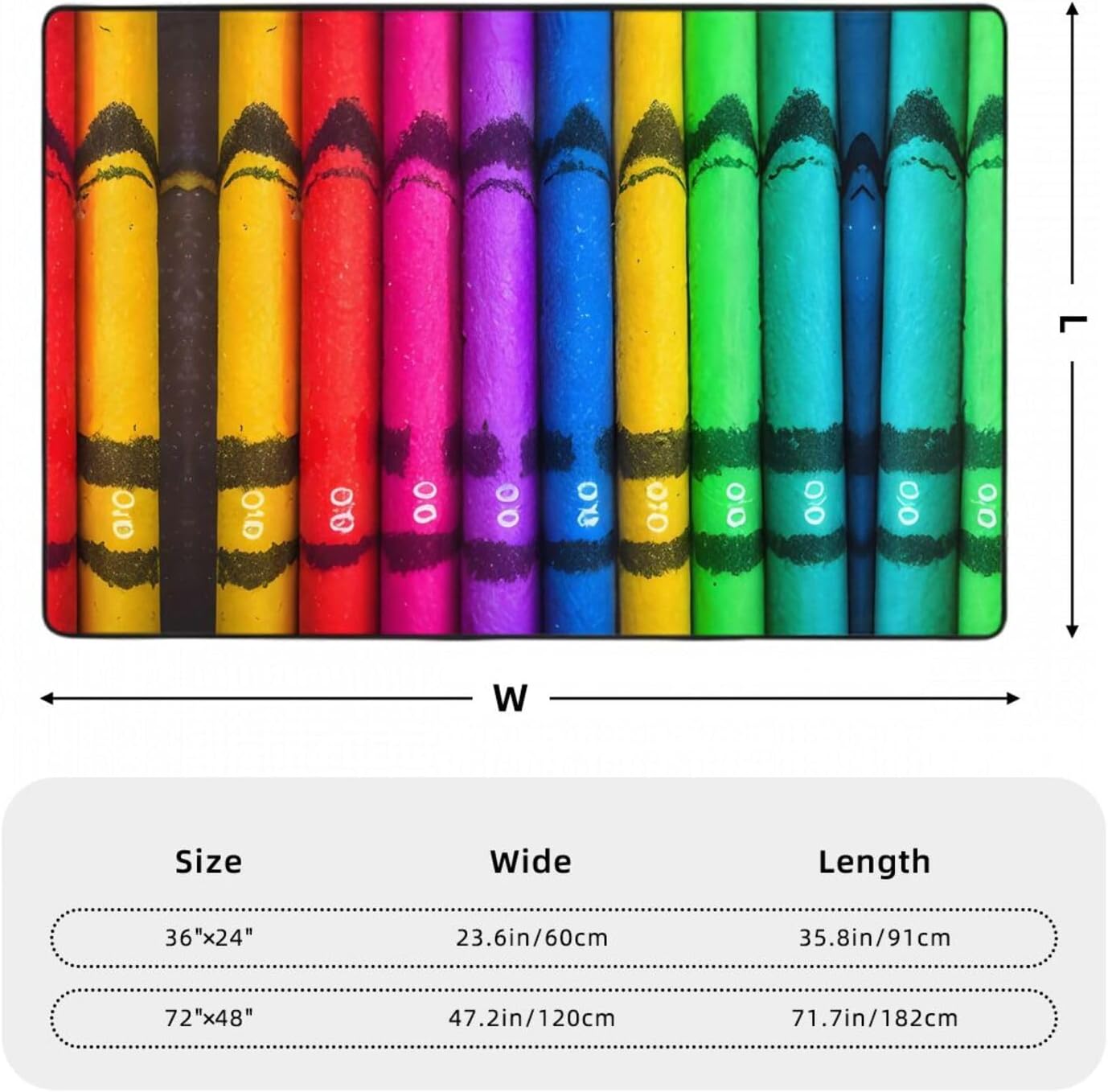 Colored Crayons Picture Anti-Slip Floor mat Carpet Rug 72"x48" for Living Room Office Coffee Table Bed Balcony