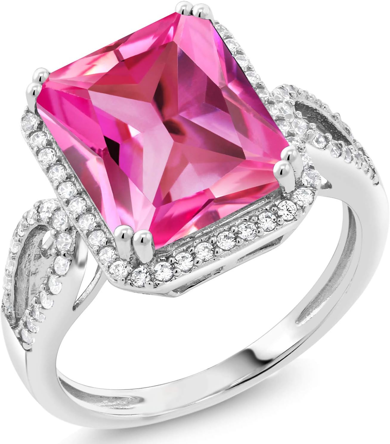 Gem Stone King 5-8 Cttw Halo Ring for Women | 925 Sterling Silver | Emerald Cut 12X10MM | Gemstone Birthstone | Fine Jewelry for Her Mom Wife | Available in Size 5, 6, 7, 8, 9