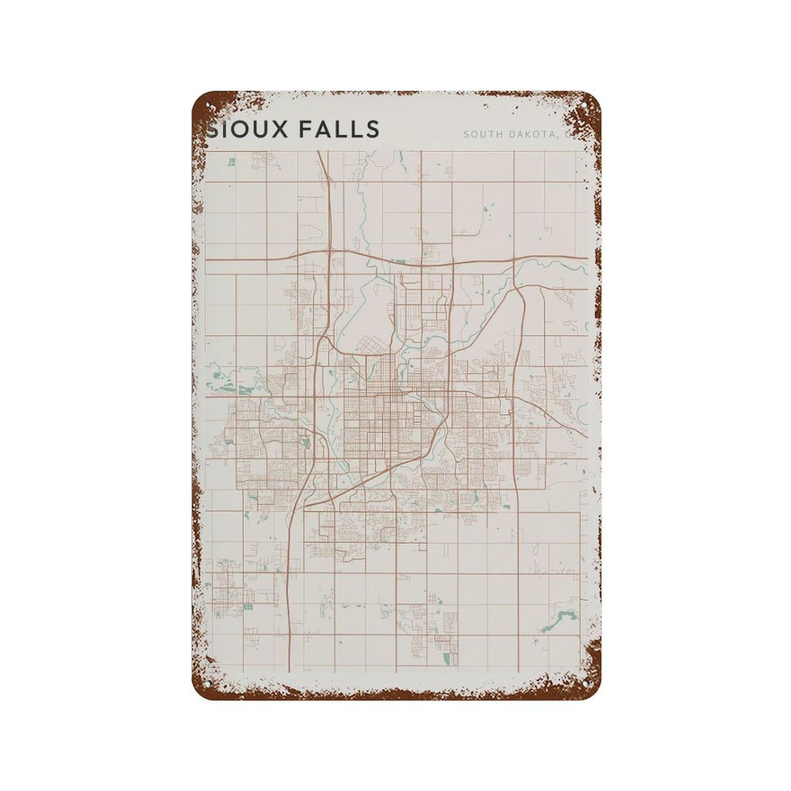 xiaoxiaoshen Sioux Falls Map South Dakota Travel Gift Scandi Wall Decor Art Metal Tin Poster Modern Home Decor Art Home Bar Shop Decorations Vintage Sign 30x20cm