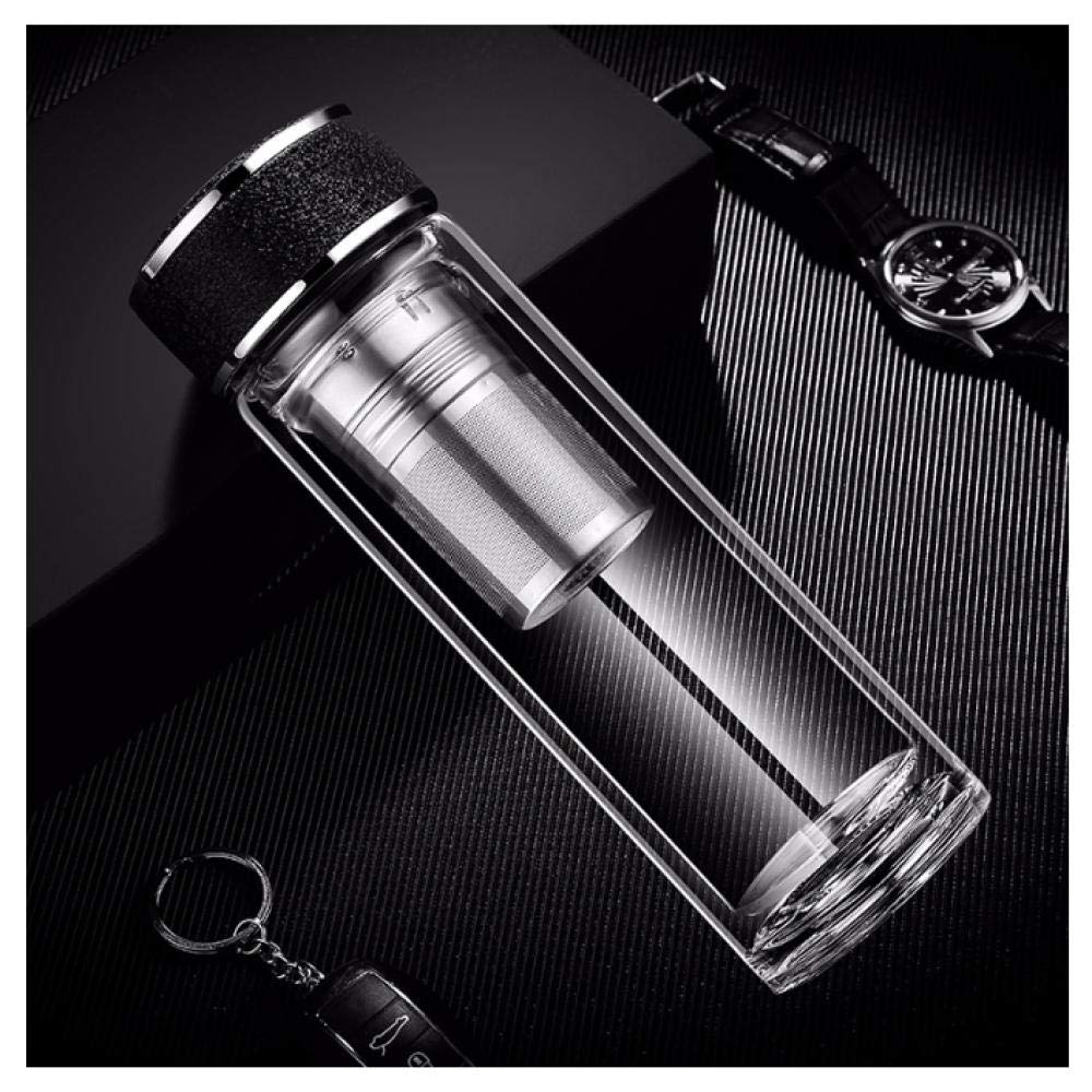 Botella infusora de agua de vidrio de borosilicato de doble pared portátil con tapa de filtro de acero inoxidable para campamento al aire libre separación de té