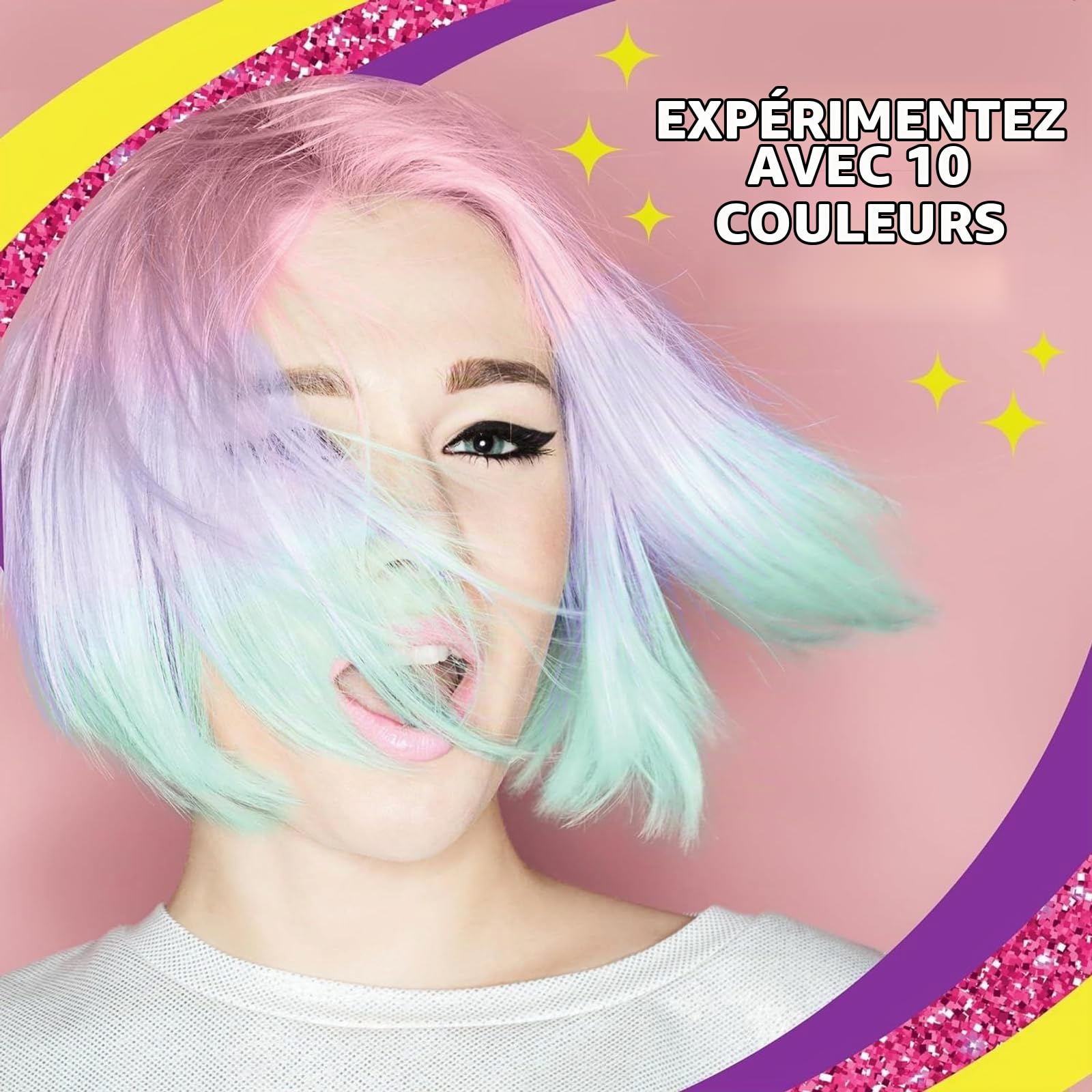 Girlzone Cadeau Fille - Craie pour Cheveux Lavable - Accessoire Cheveux Fille - Kit 10 Stylos de Coloration Temporaire - Hair Chalk - Anniversaire Filles 3 à 12 Ans