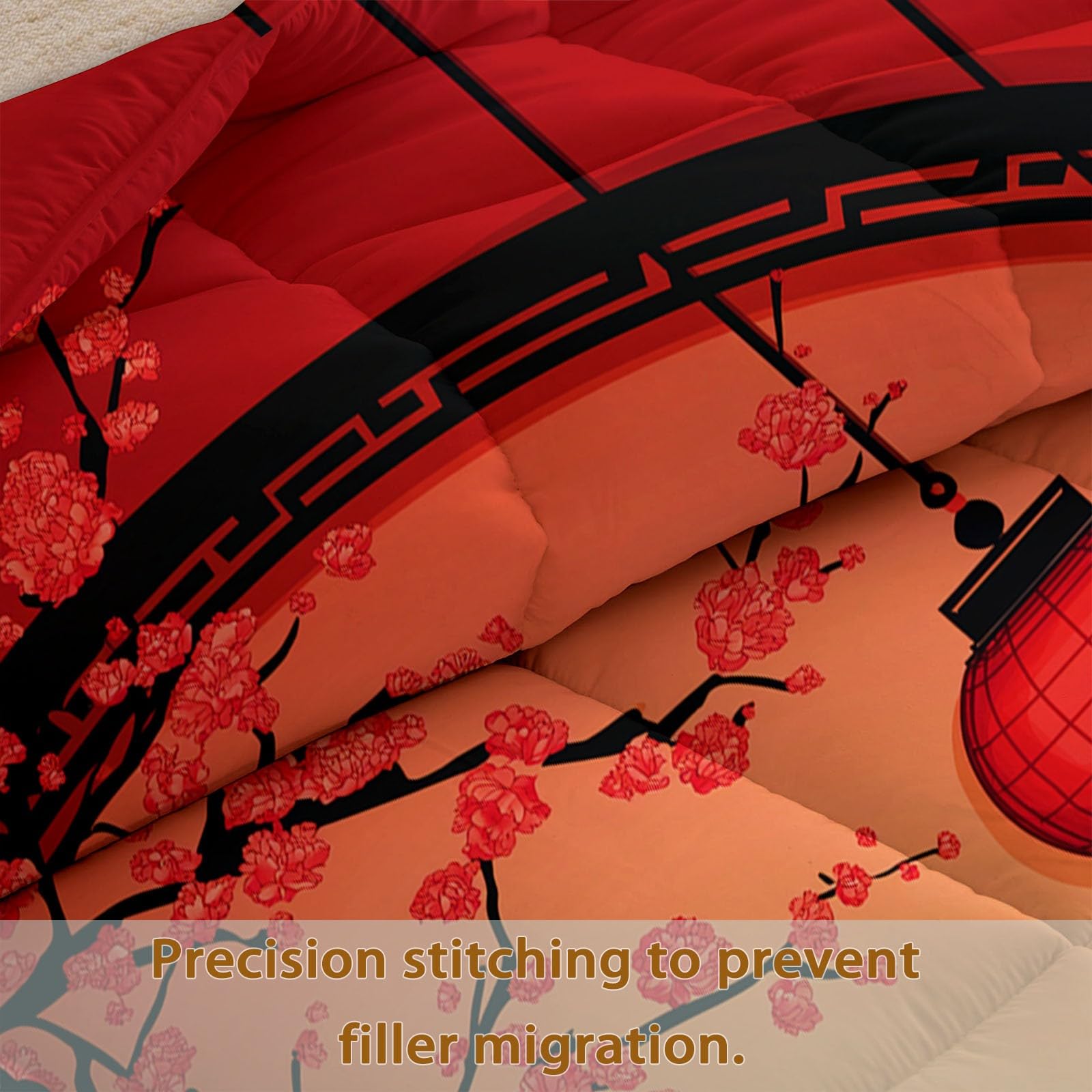 CozyRest Piumone Rosso per tutte le stagioni, 4 stagioni motivo Lanterna cinese - per chi soffre di allergie microfibra- 260x240 cm con 2 federa 50 x 80 cm
