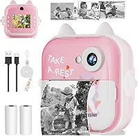 Basike Câmera Infantil Digital e Instantânea 20MP 1080P, Tela 2,4" IPS, Zoom 6X, Impressão Térmica 200 dpi, Vídeo, Time-Lapse, Jogos Educativos, Portátil com Papel de Impressão – Rosa