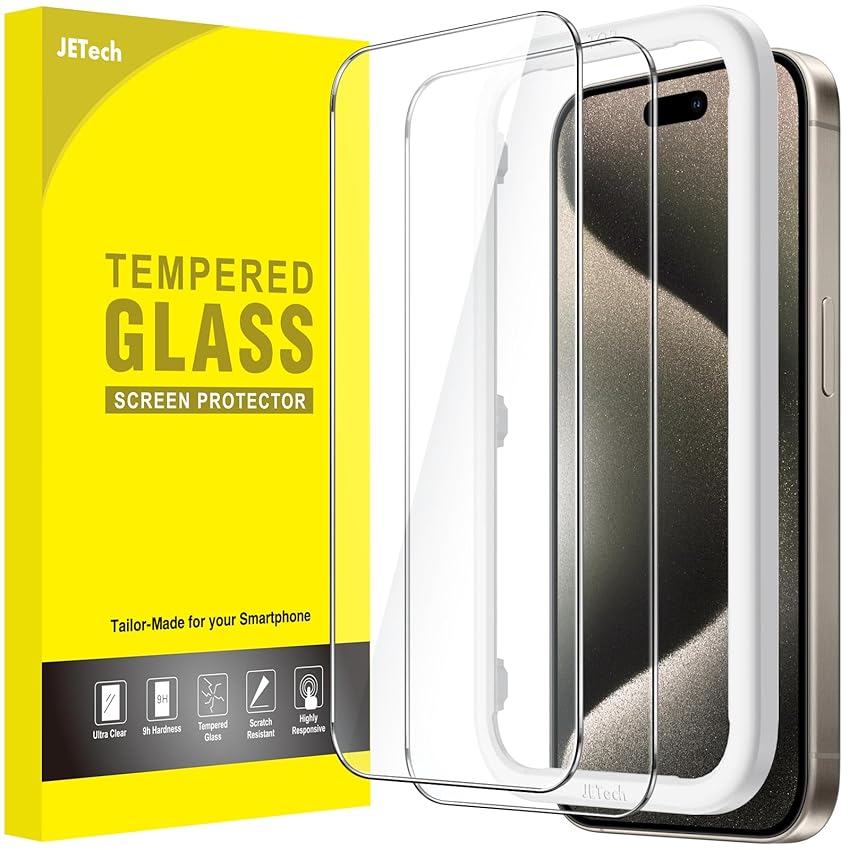 Immagine del prodotto JETech Pellicola Protettiva per iPhone 15 Pro Max 6,7 Pollici, Senza Bolle, Vetro Temperato Film con Strumento di Installazione Facile, Compatibile con Cover, HD Chiaro, Pacco da 2