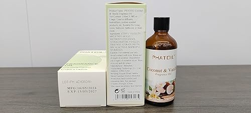 Miniatura 8 de PHATOIL 3.38 FL.OZ Aceites de fragancia de coco y vainilla para aromaterapia, aceites esenciales para difusores para el hogar, perfectos para