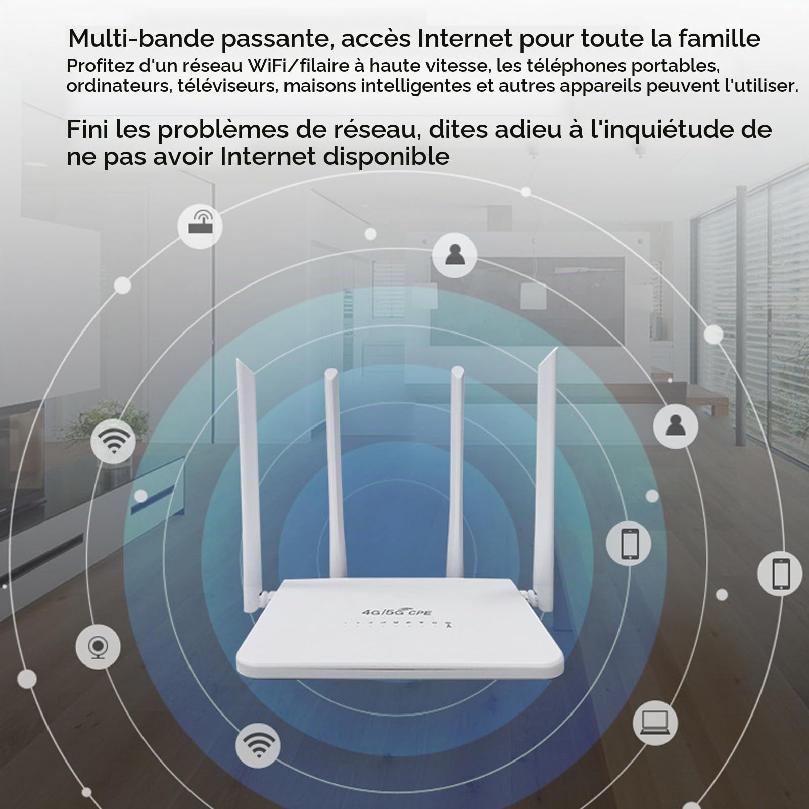 Routeur WiFi 4G, Modem Routeur 4G LTE, avec Emplacement pour Carte SIM, Transmission WiFi 300 Mbps 2,4 G, jusqu'à 20 Appareils, avec 4 Antennes à Gain élevé (5 Dbi), pour