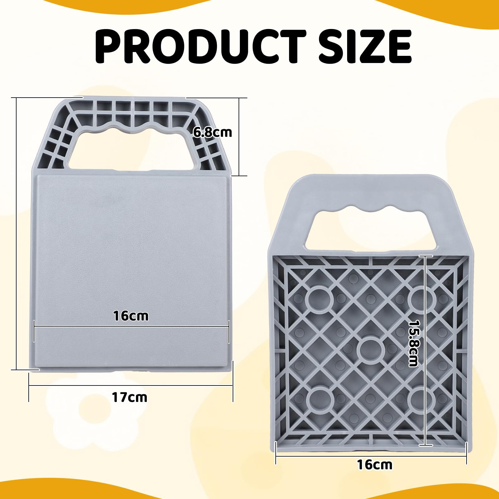 Set di 4 piastre di supporto per roulotte 23x17x2cm impilabili con maniglia stabilizzatrici