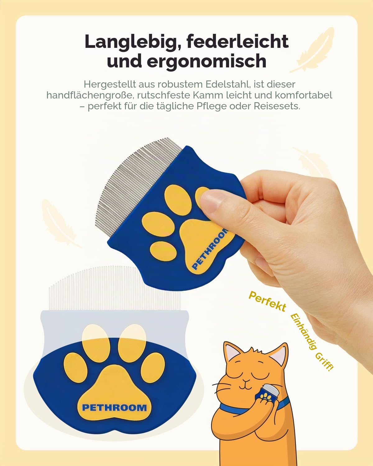 Professioneller Augenkamm für Haustiere, Edelstahl, Tränenfleckenentferner für Katzen und Hunde, sanftes Rundkopf-Pfleckenentferner, kompakt und tragbar zur Entfernung von Augenschreck