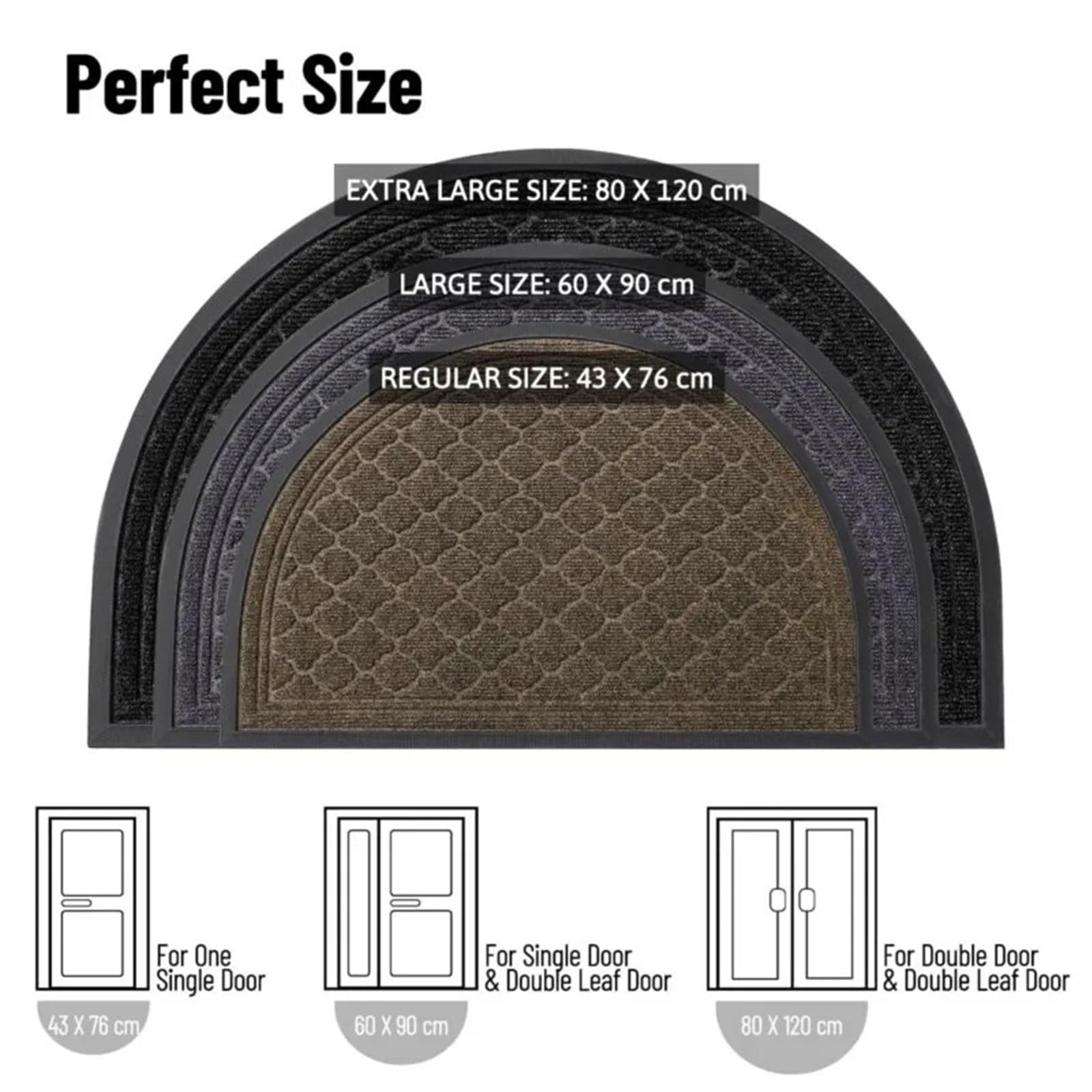 Paillasson Demi Lune Tapis de Porte Demi-Lune for l'extérieur, paillasson Absorbant, Lavable, Robuste, intérieur, antidérapant, en Caoutchouc(Brown,43.3x75cm)