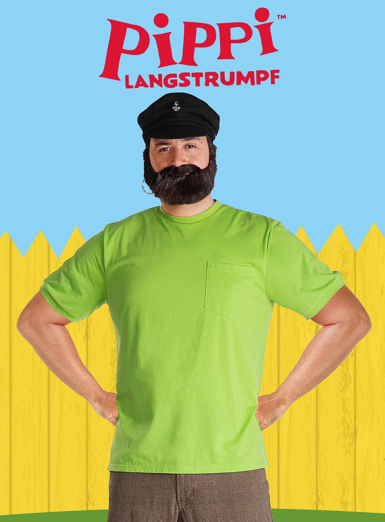 Maskworld Efraim Langstrumpf - Vater von Pippi - Piraten-Kapitän - Kostüm für Erwachsene mit Hemd, Mütze, Bart & Ohrring - Größe M - Verkleidung für Karneval, Fasching & Motto-Party