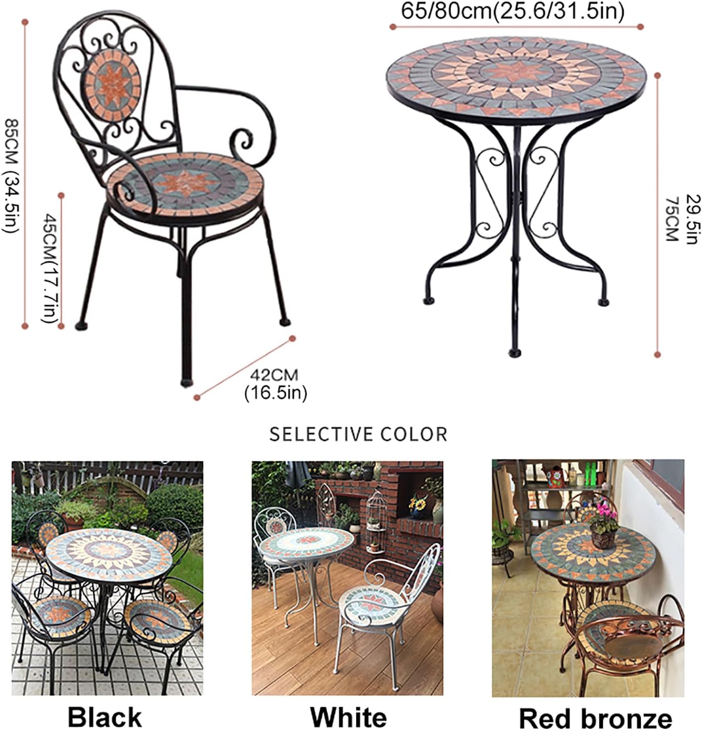 YANLD Outdoor Tables Chairs Outdoor 3 Piece Outdoor Bistro Table Set, Cast Aluminum Patio Bistro Set 2 Piece Patio Table Chairs With Patio Umbrella Hole, Balcony 80Cm White