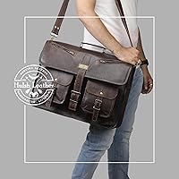 Vista 2 de Bolsa de mensajero de cuero para hombres y mujeres de 18 pulgadas Mejor maletín para computadora portátil con correa ajustable