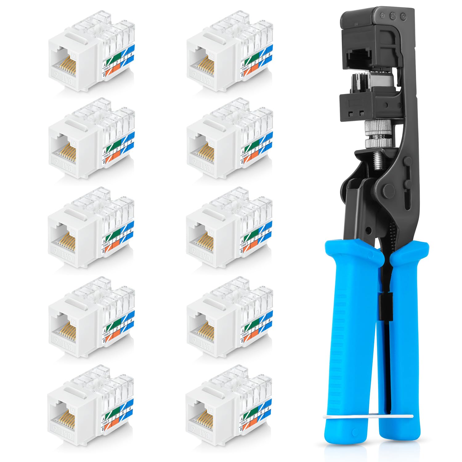 Everest Media Solutions Bundle – 2 Items: easyJACK - Speed Termination Tool + 10 Pack of RJ45 CAT6 UTP Keystone Jacks - White