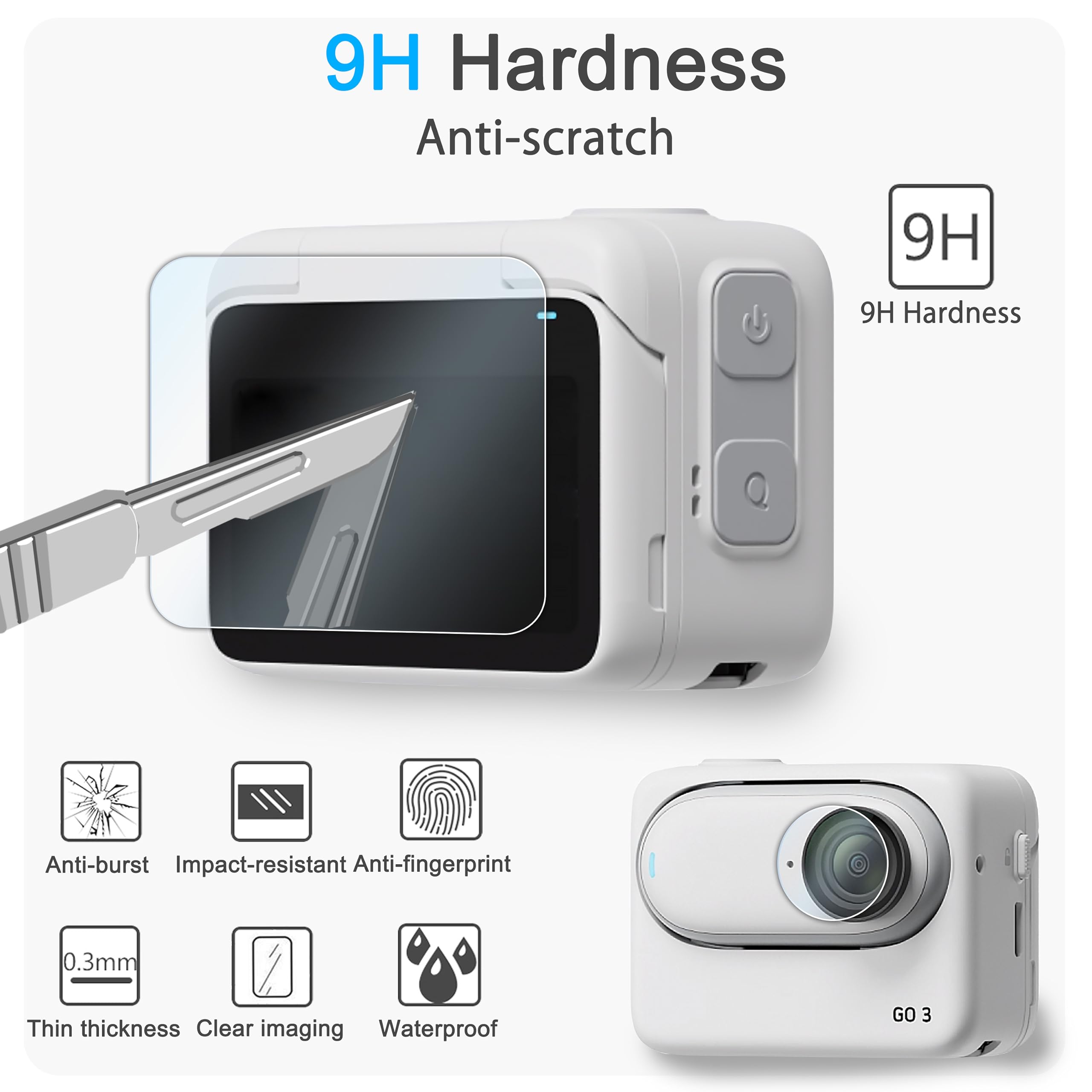 Displayschutzfolie Für Insta360 GO 3 – Gehärtetes Glas 9H, UV-Filter, Anti-Fingerabdruck | 3er Set