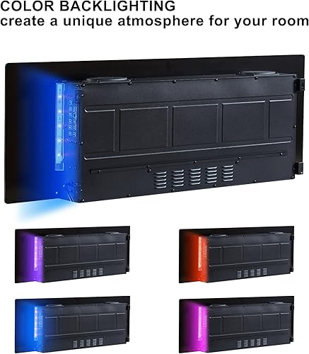 Miniatura 3 de Chimenea eléctrica de 60 pulgadas con altavoces de música montada en la pared de bajo ruido ultra fina chimenea lineal ajustable 8 colores de llama,