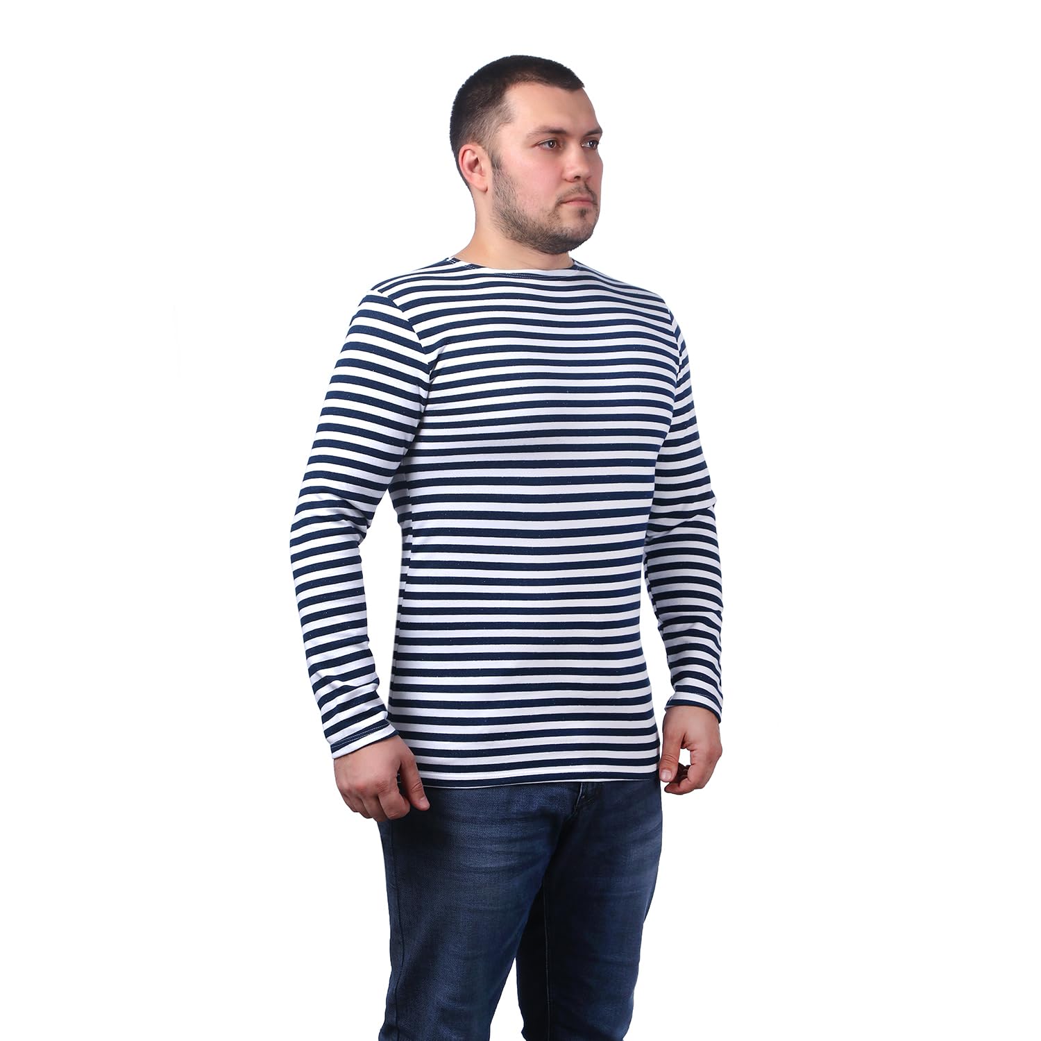 ULTRAUTOGGenuine Men's Striped Long Sleeved T-Shirt Top 100% Cotton Dark Blue Sailor Shirt Original Telnyashka Тельняшка