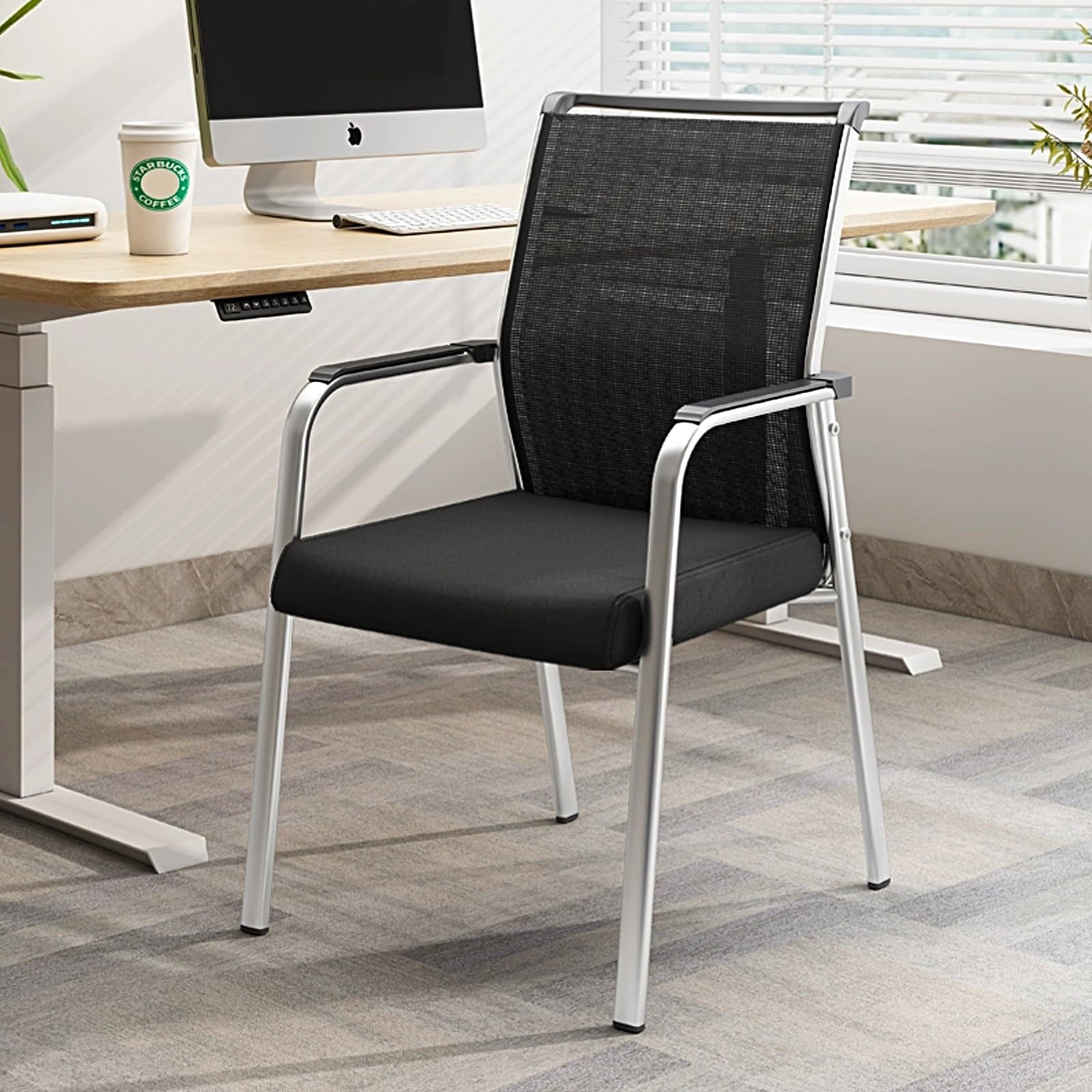 Silla de vestíbulo con asa y reposabrazos para sala de reuniones sin ruedas