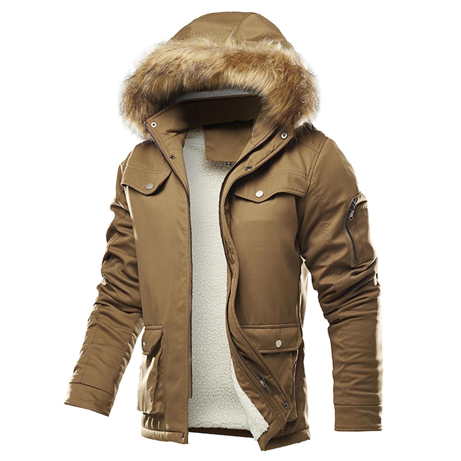 Winterjacke Herren Parka, Winterparka Herren Warm, Gefütterte Jacke Mit Kapuze Übergangsjacke Mit Taschen Vintage Arbeitsjacke Thermo Herrenmantel Blouson Parker Sportjacke Für Wandern