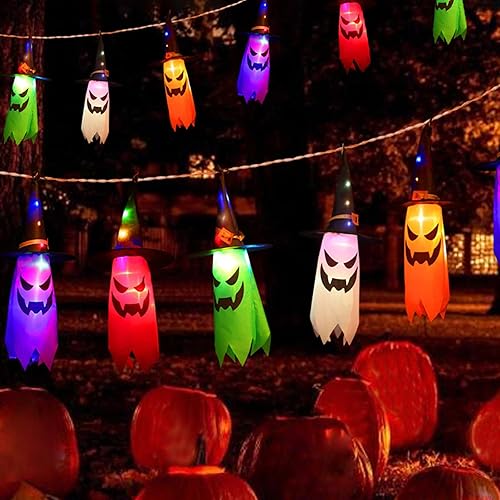 Miniatura 7 de 5 calcetines de viento colgantes de fantasma, decoración colgante de luz, bandera de manga de viento, calcetines de viento con luces LED para puerta