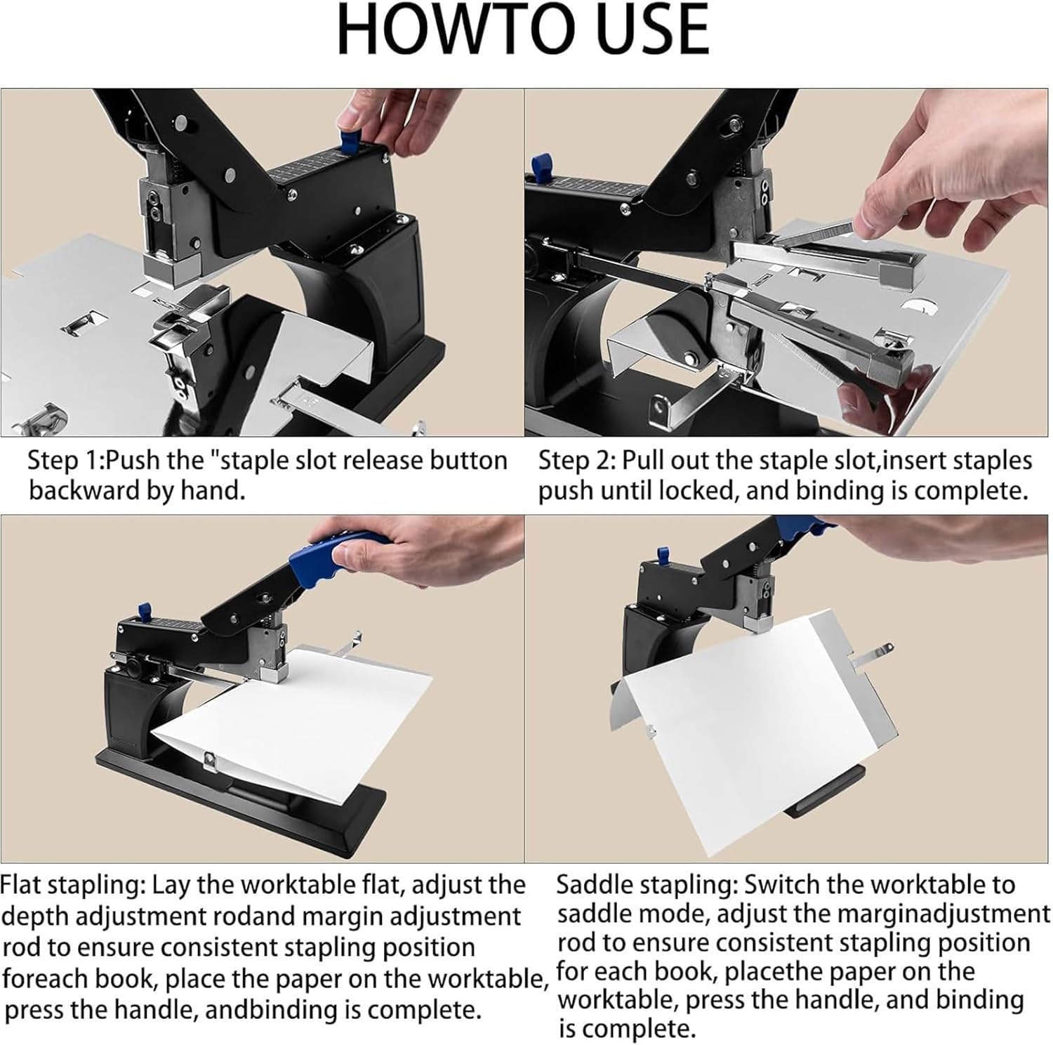 Grapadora manual resistente para el hogar, biblioteca, escuela y oficina, capacidad de 60 hojas, profundidad de papel ajustable, grosor máximo de 6 mm, solución de encuadernación duradera
