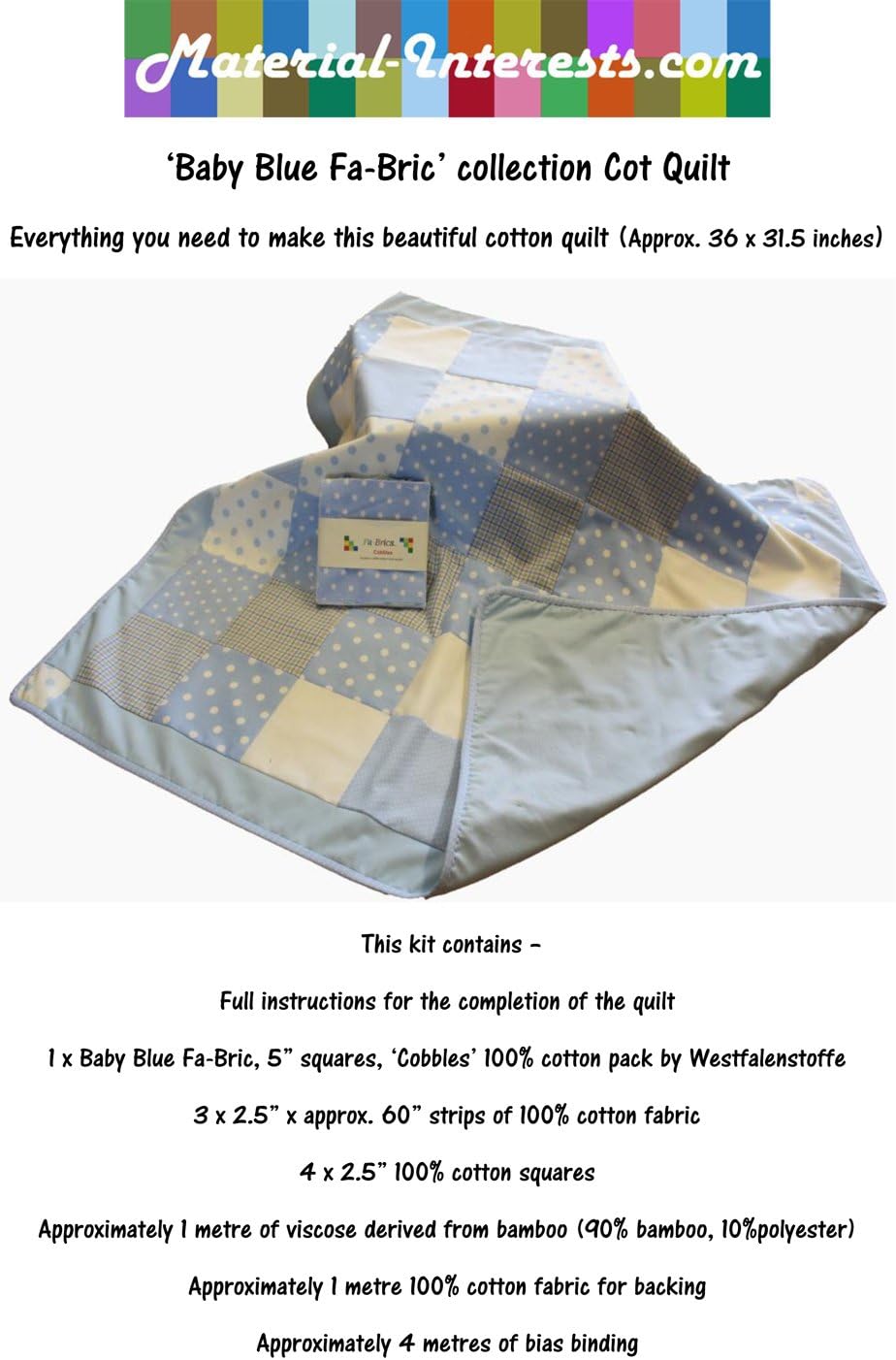 Baby Blue Cot Quilt Kit Amazon.co.uk Home & Kitchen