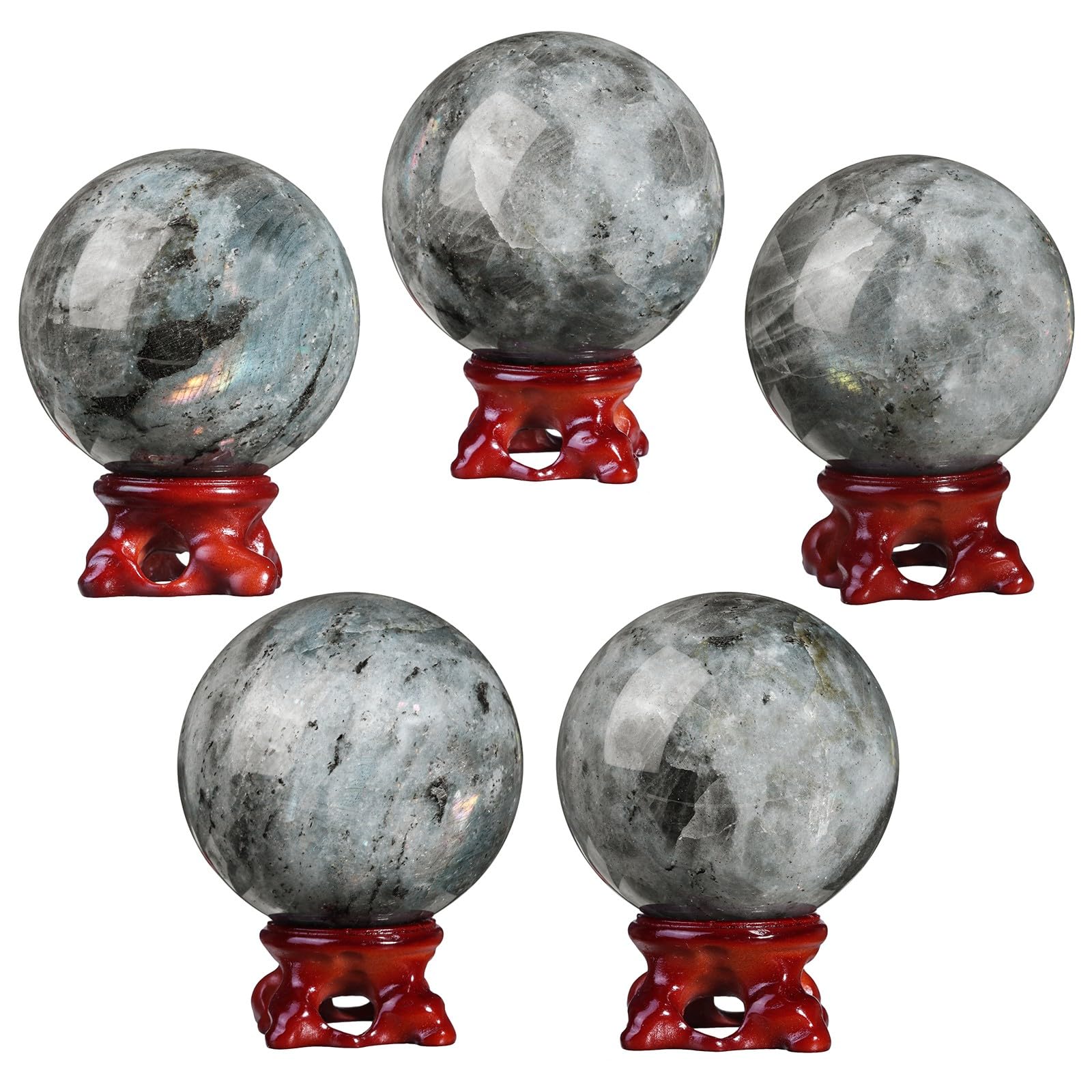 Rockcloud Sfera di labradorite naturale con supporto in resina, sfera di cristallo lucida, scultura decorativa per meditazione Fengshui decorazione per la casa, 6,1 – 7,9 cm