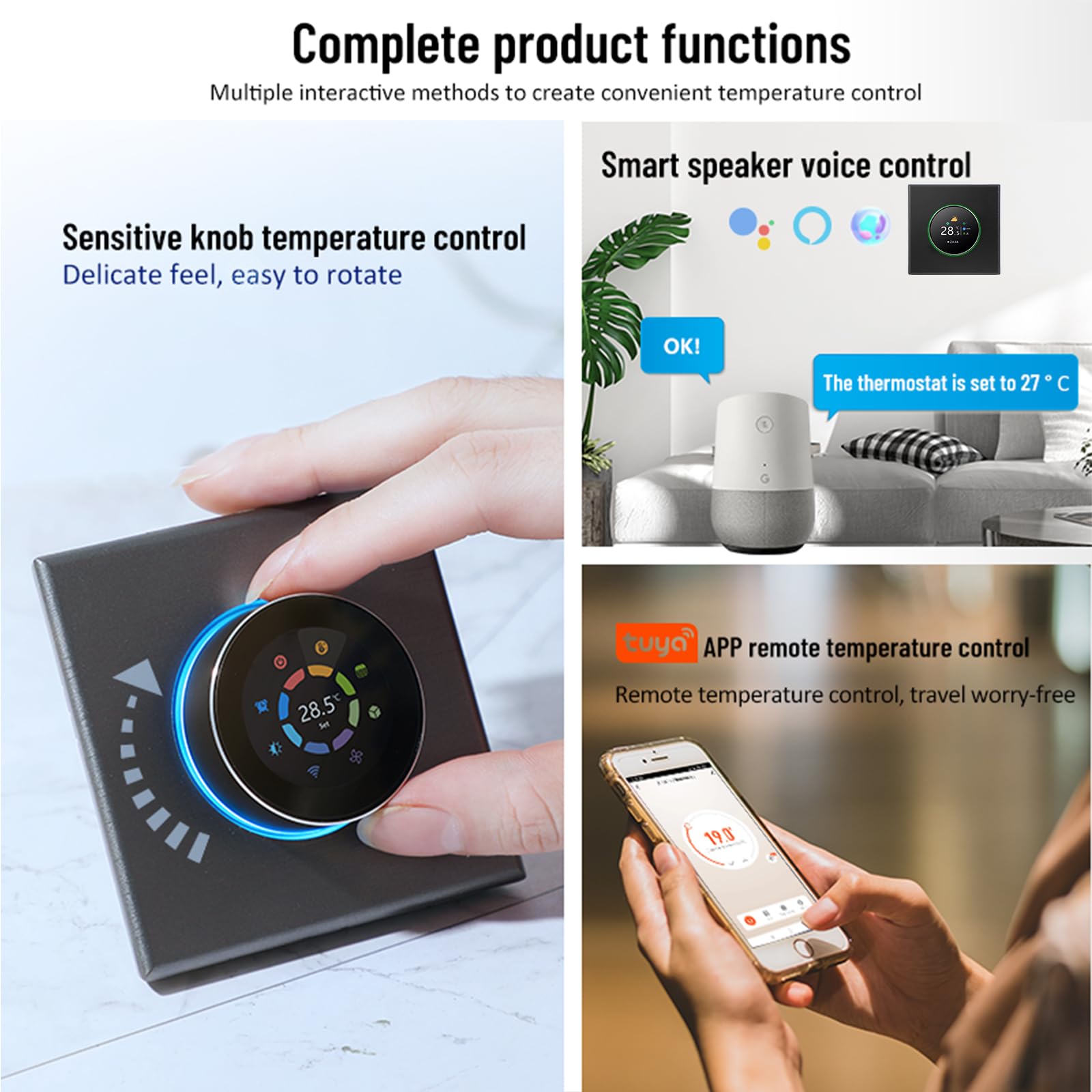 Smart Knob Farbthermostat Klimaanlage mit 2-Rohr, Sprachsteuerung, funktioniert mit Alexa Google Home, Smart Life App Control
