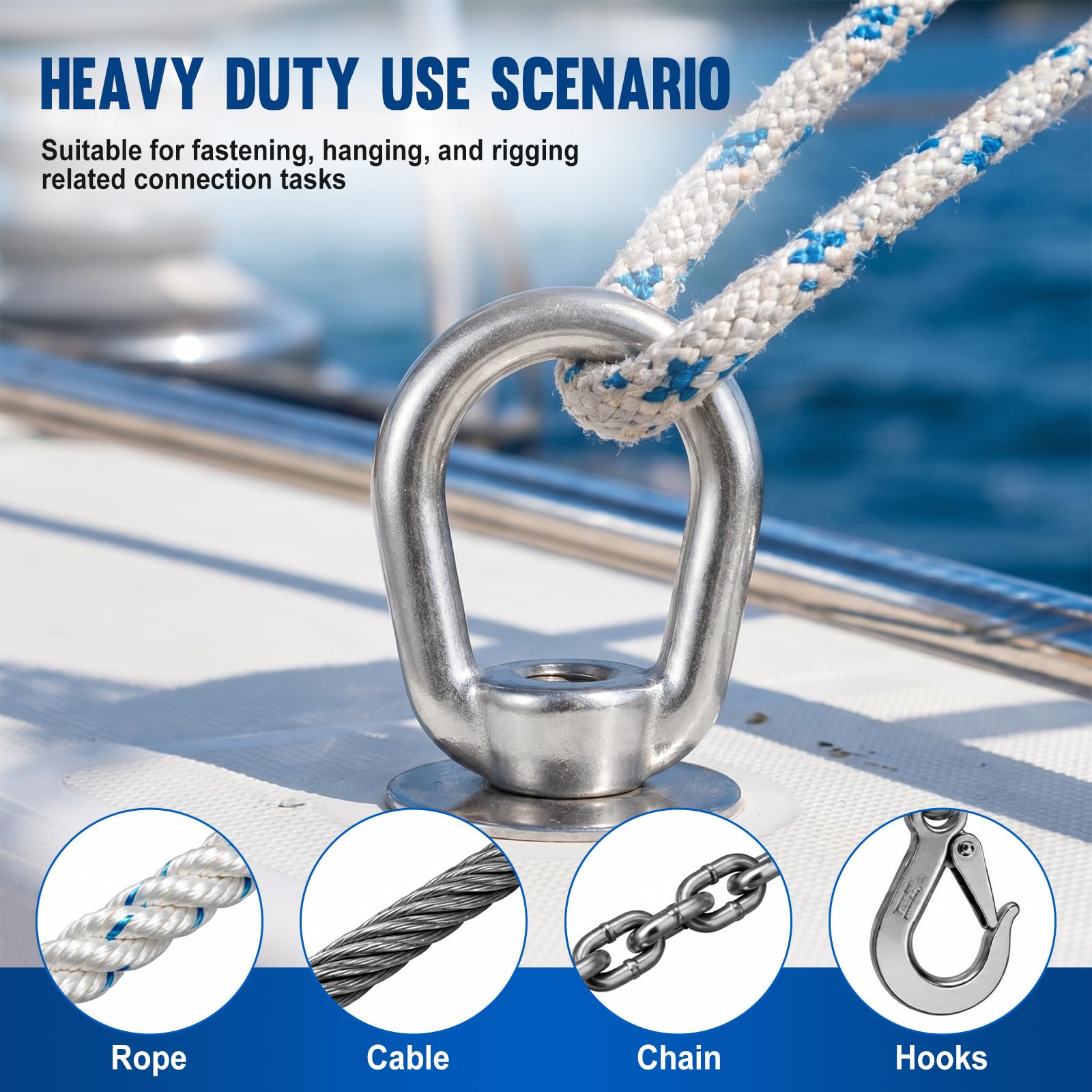 Hicarer 4 dadi a occhiello per sollevamento in acciaio inox 316, 1 cm-16 UNC, per cavi di sollevamento e collegamento a catena