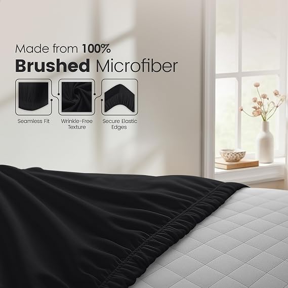 Utopia Bedding Double Fitted Sheet, Black, Deep Pocket 35cm (14)