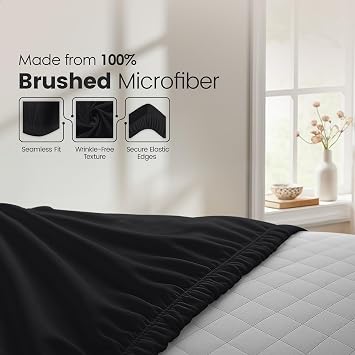 Utopia Bedding Double Fitted Sheet, Black, Deep Pocket 35cm (14)