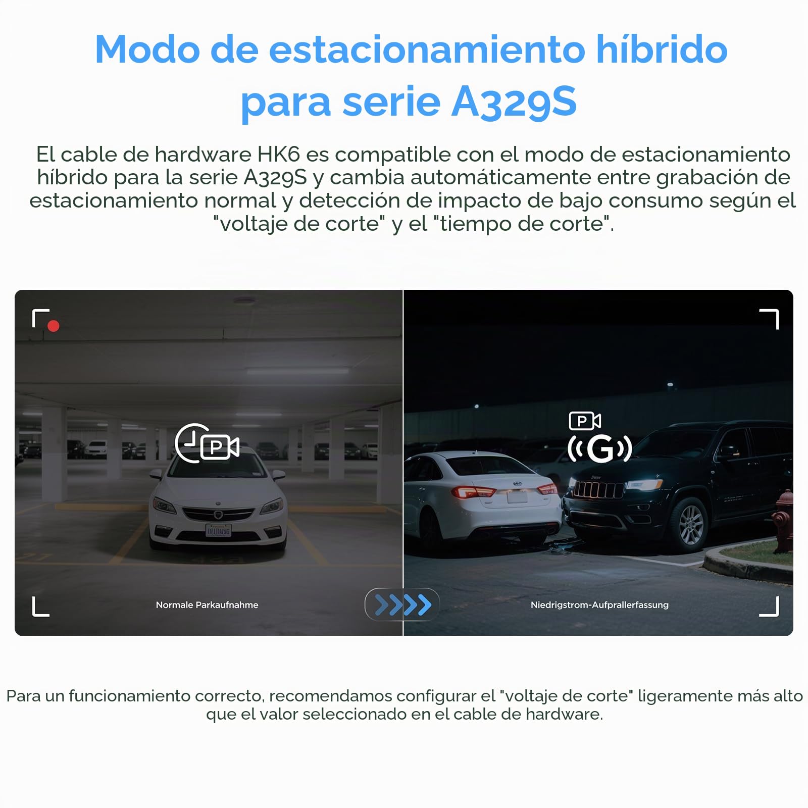 Cable de conexión Directa VIOFO Type-C HK6 Acc para la Serie A329S / A119M Pro, Compatible con el Modo de estacionamiento híbrido, visualización automática del Voltaje y bajo Consumo de energía