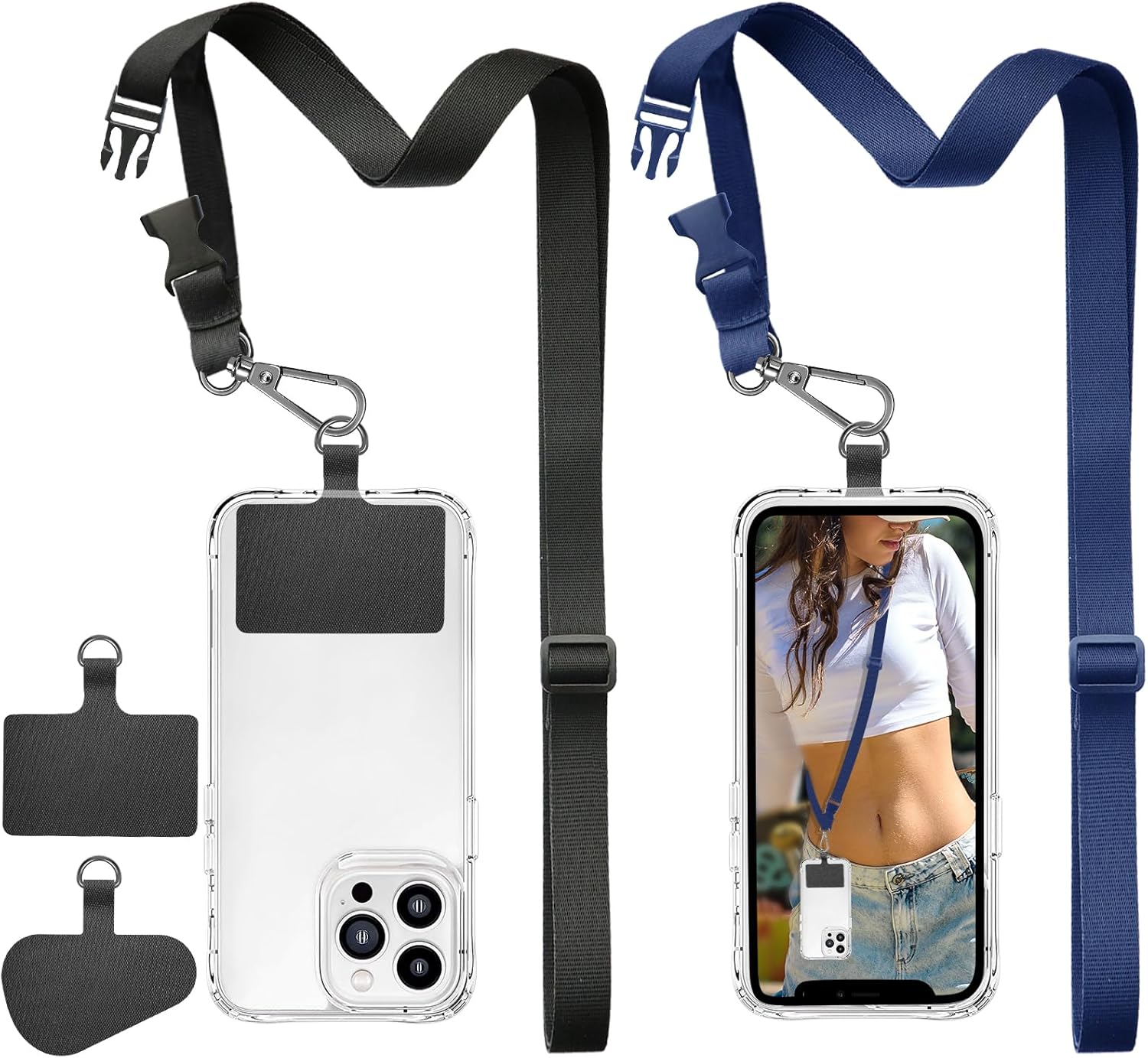 ROCONTRIP Phone Lanyard 2X Crossbody Cell Phone Strap with 2 Phone Patch Universal iPhone Lanyard Adjustable Shoulder Neck Strap for Women Men Travel Shopping Walking