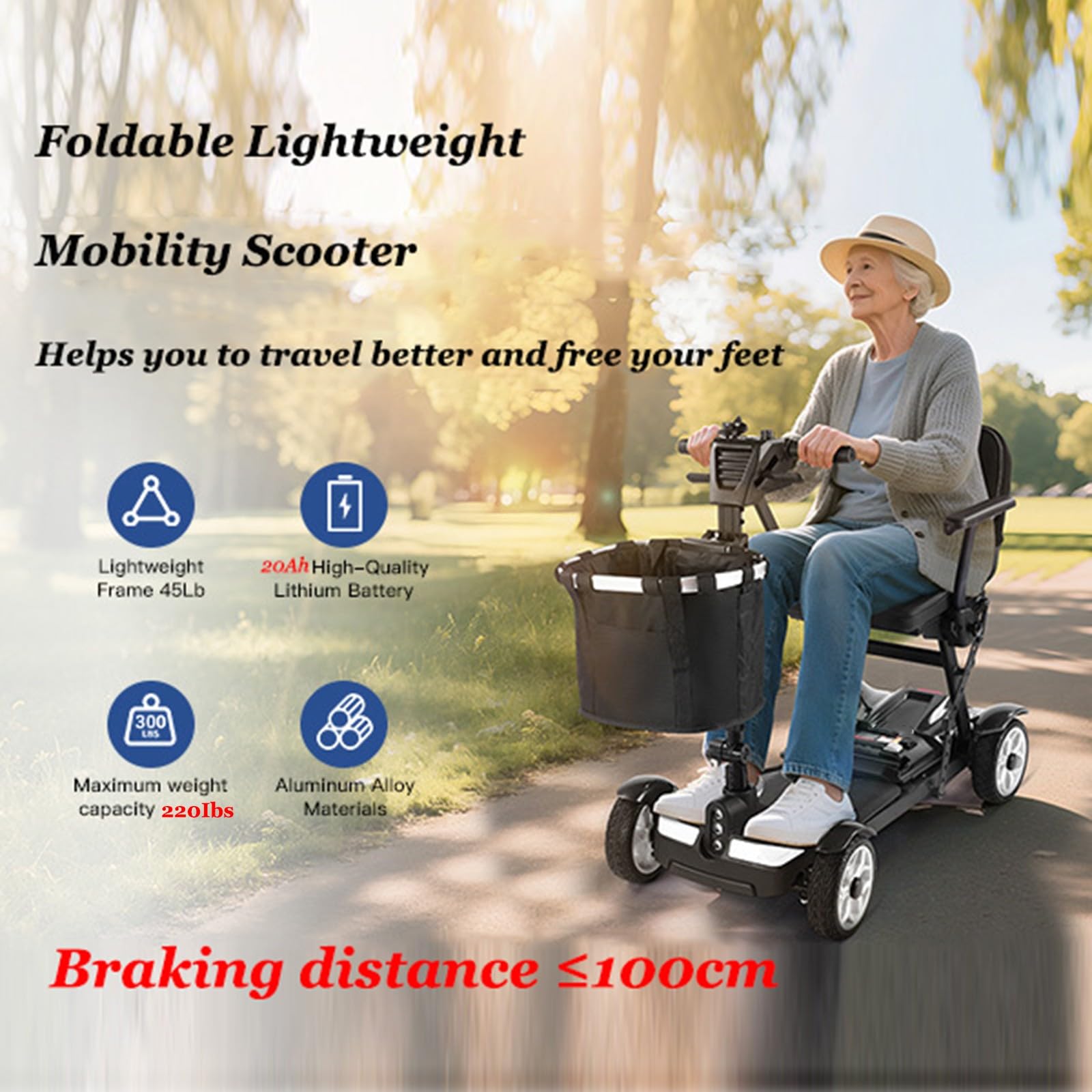 Scooter De Movilidad De 4 Ruedas,Scooter De Movilidad Plegable,Silla De Movilidad De 4 Ruedas,Scooters De Movilidad Para Personas Mayores Y Adultos,Equipado Con Batería Extraíble 20Ah