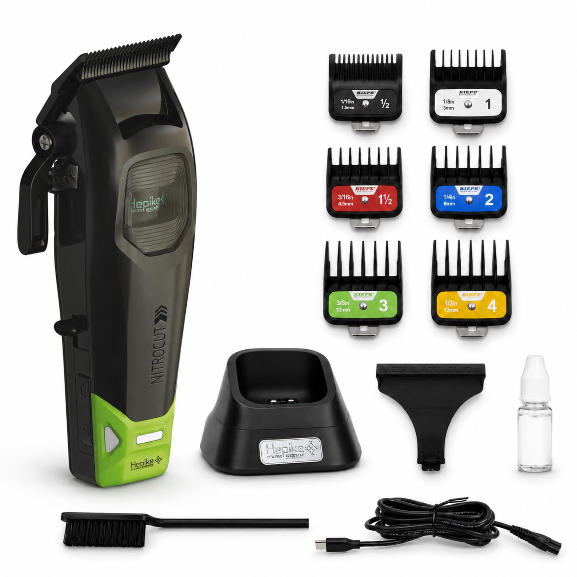 Kiepe Hepike 6371 - Tagliacapelli professionale, senza fili/cavi, motore brushless 8000 giri/min, luce LED, 6 inserti da 1,5 a 13 mm, batteria al litio, base di ricarica, Barber Clipper