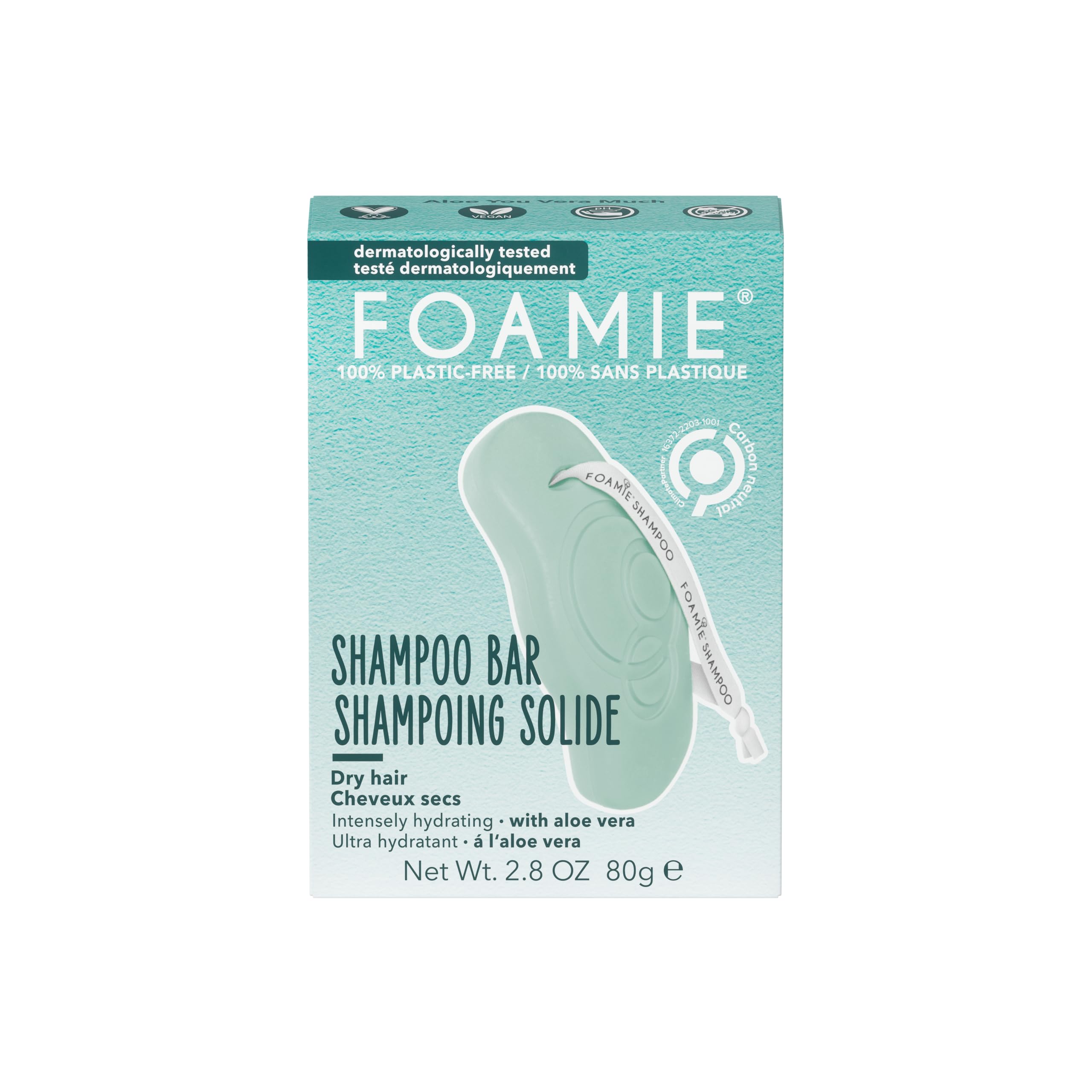 Foamie Solid shampoo for dry hair with aloe vera and almond oil that intensively moisturises dry hair and 100% vegan and without plastic, 80 g