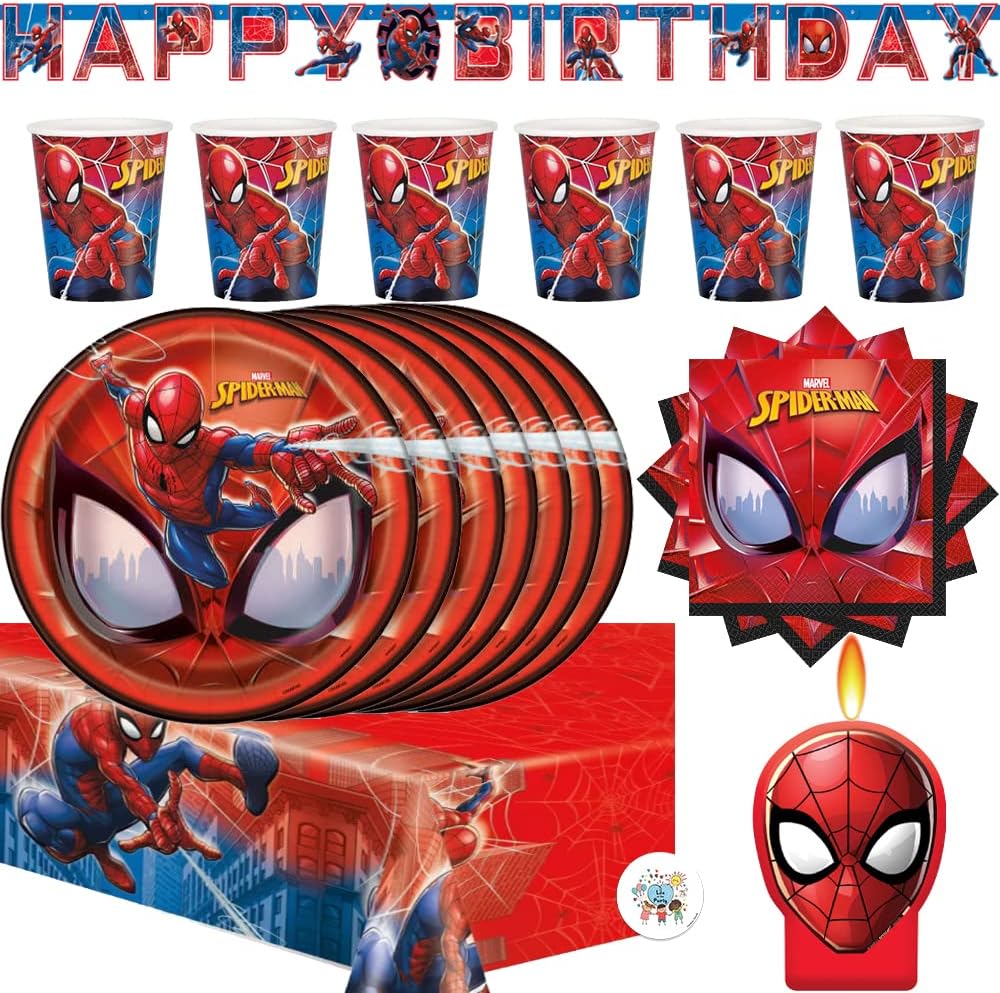Amazon.com: Spiderman Birthday Party Supplies Pack | Decorations Tableware for 16 Guests with ...