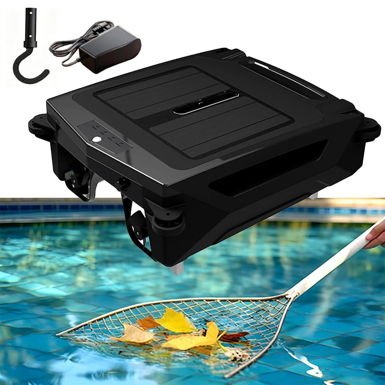 SOTIKARERY Solar Robotic Pool Skimmer with 24/7 Continuous Cleaning,with Automatic Obstacle Avoidance Dual Charging Options,Cordless Robotic Cleaner Smart, 2 Speed Modes for Home Use