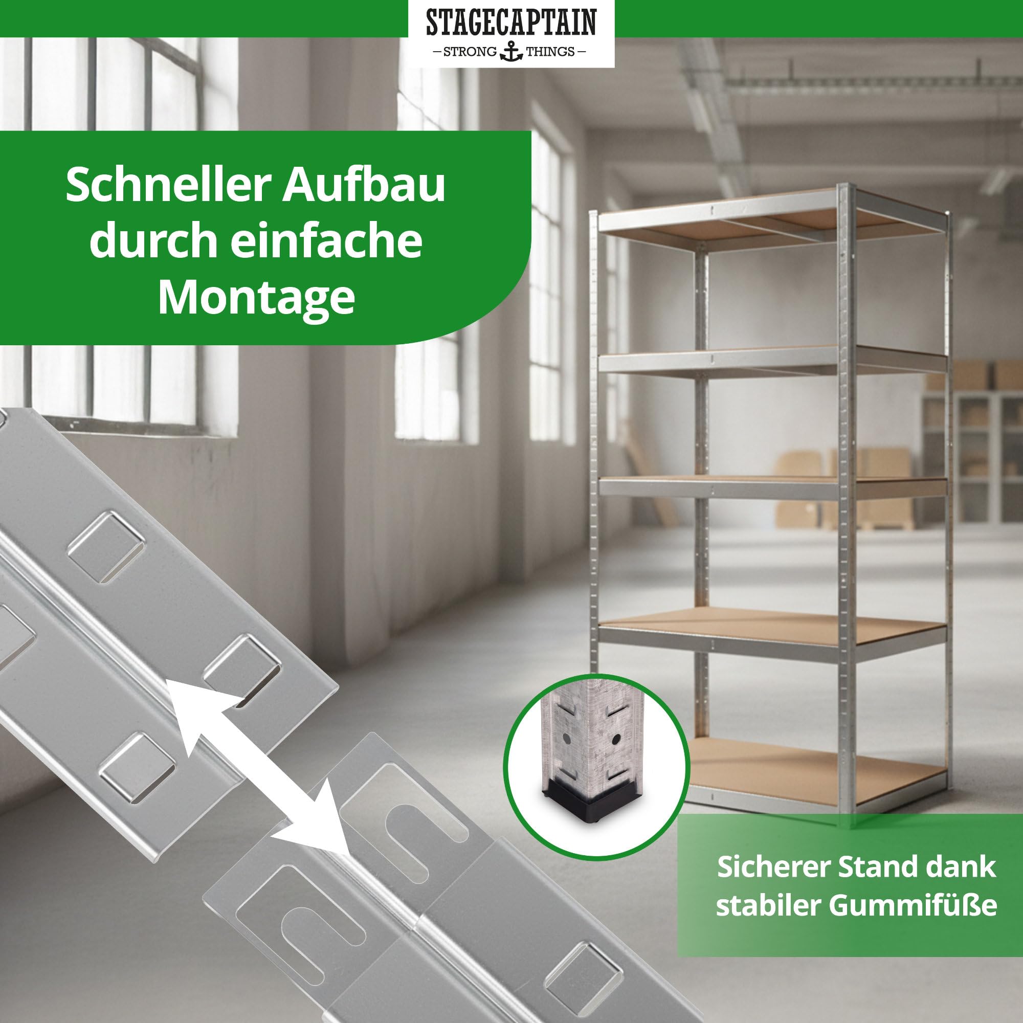 Stagecaptain Heavyrack HR-175 SR Ensemble de 4 Étagères Rangement - Charge Lourde à 5 étages de 175 kg - 875 kg Max - Meuble de Garage Atelier en Acier et Bois MDF - Argent