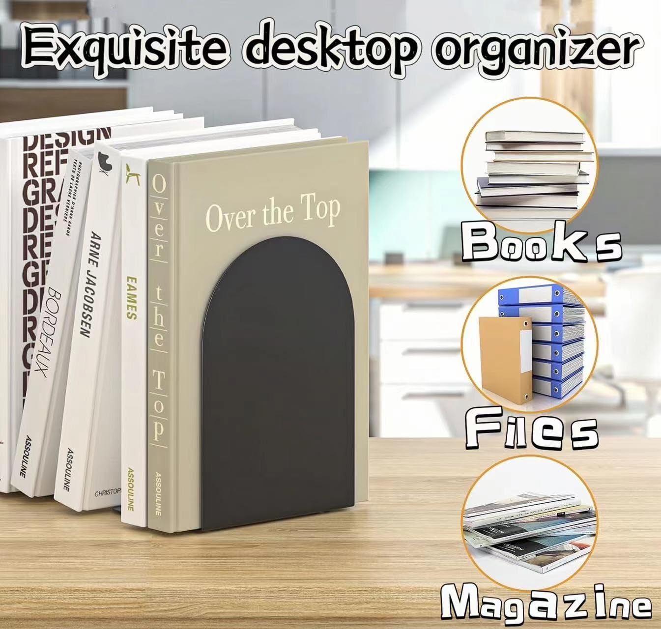 Deefongo Book Ends,Metal Bookends, 8 Pieces Black Book Ends for Shelves,Non Skid No Rusting Book End - Image 4