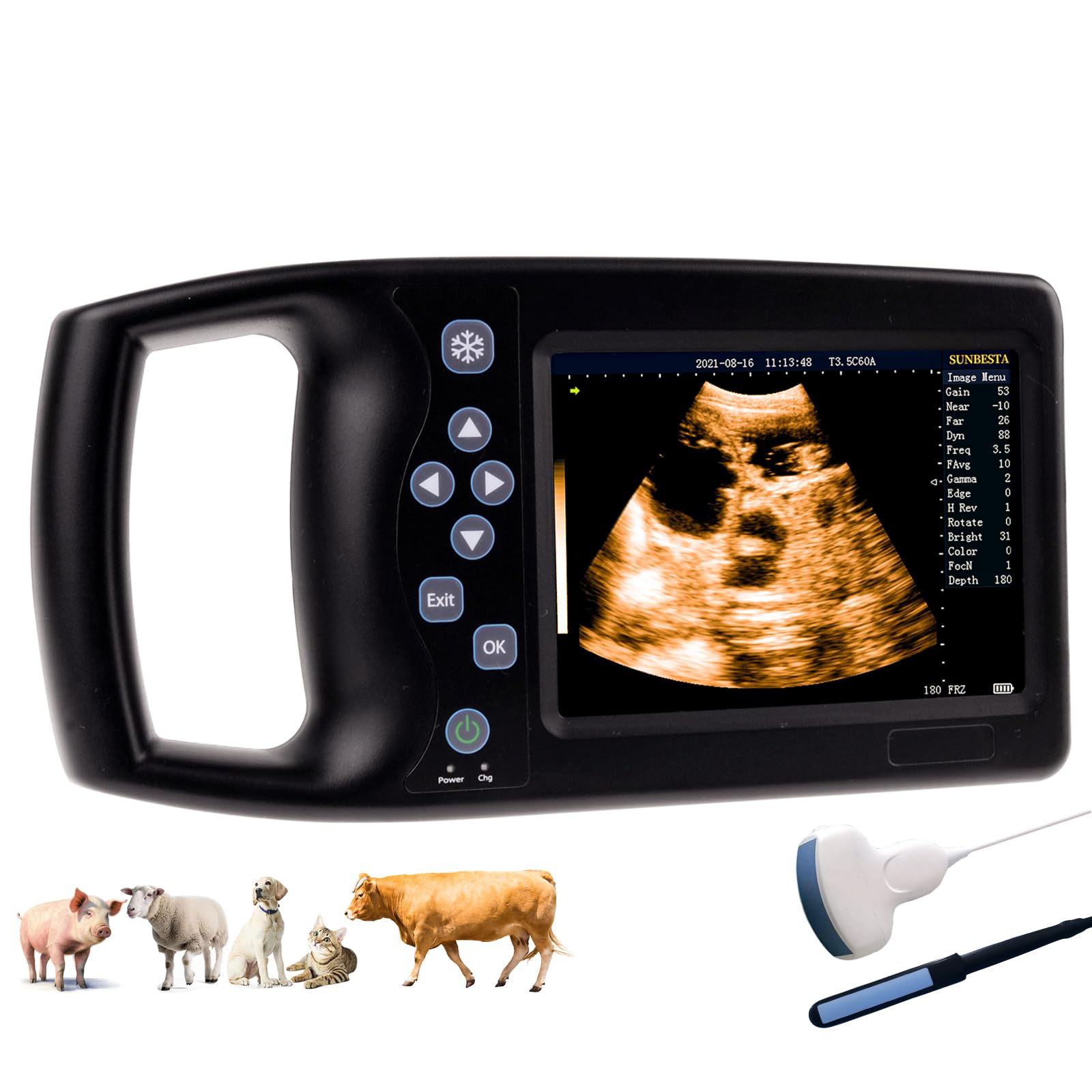 Machine à ultrasons vétérinaire portable de 5,7 pouces avec sondes linéaires convexes et rectales pour grossesse, animaux domestiques, bétail, moutons, chevaux, chats, chiens, animaux (sonde linéaire