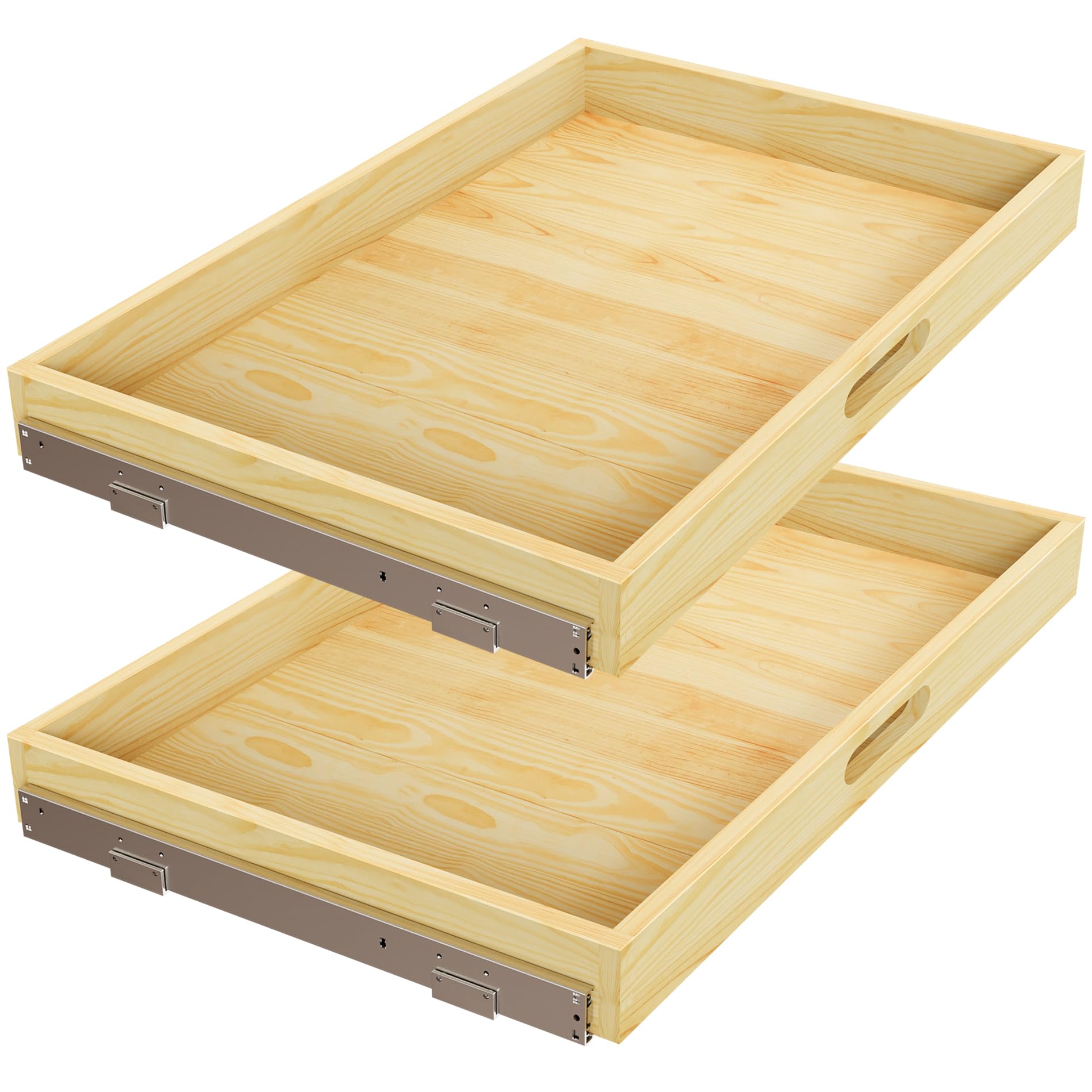 Photo 1 of 2 Set Pull Out Cabinet Organizer, Soft Close Slide Out Wood Drawer Storage Shelves for Kitchen, Base Cabinet Organization for Pantry, Finished, Heavy-Duty, Bottom Assembly (33” W x 21” D)