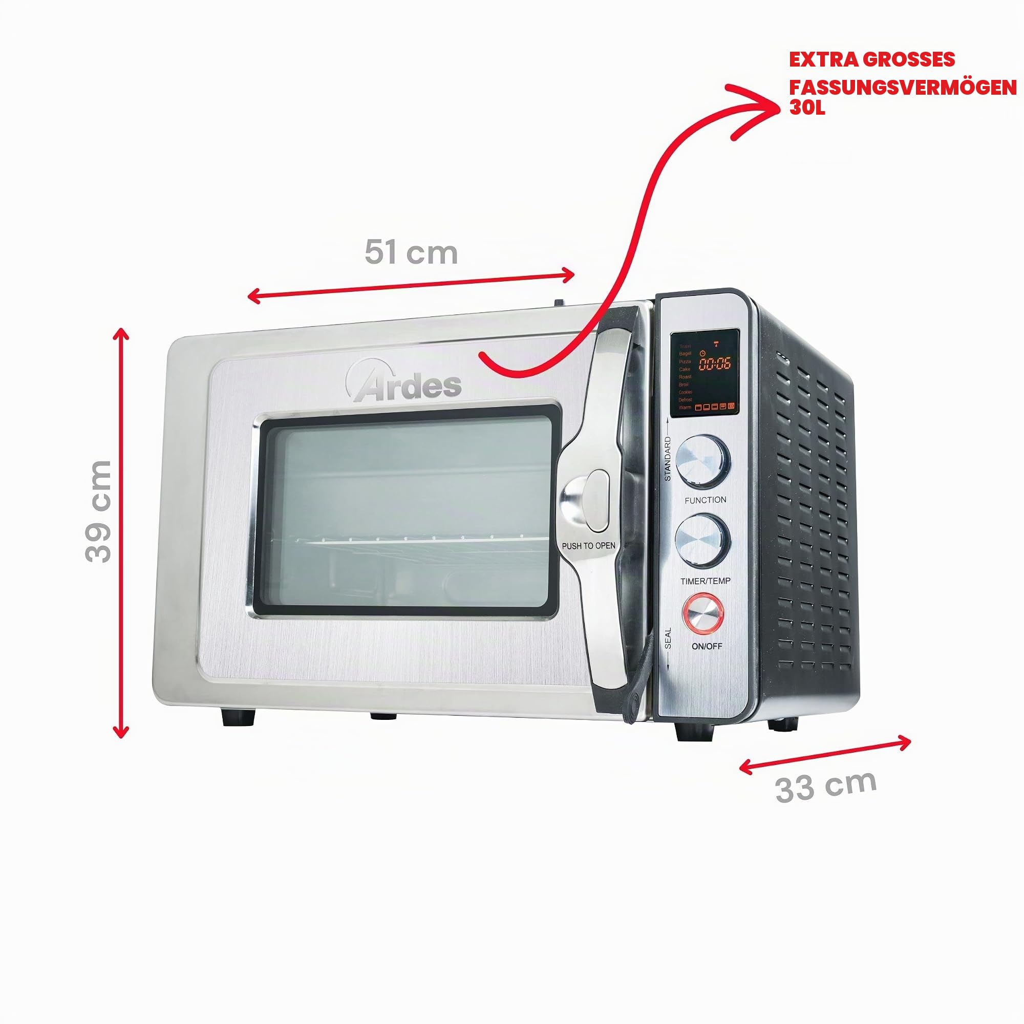 ARDES - Dampfbackofen 30 Liter Elektrischer Dampf-Kleinbackofen mit 9 Garprogrammen Timer doppeltes Glas mit Zubehör CARLOMAGNO AR6430PR