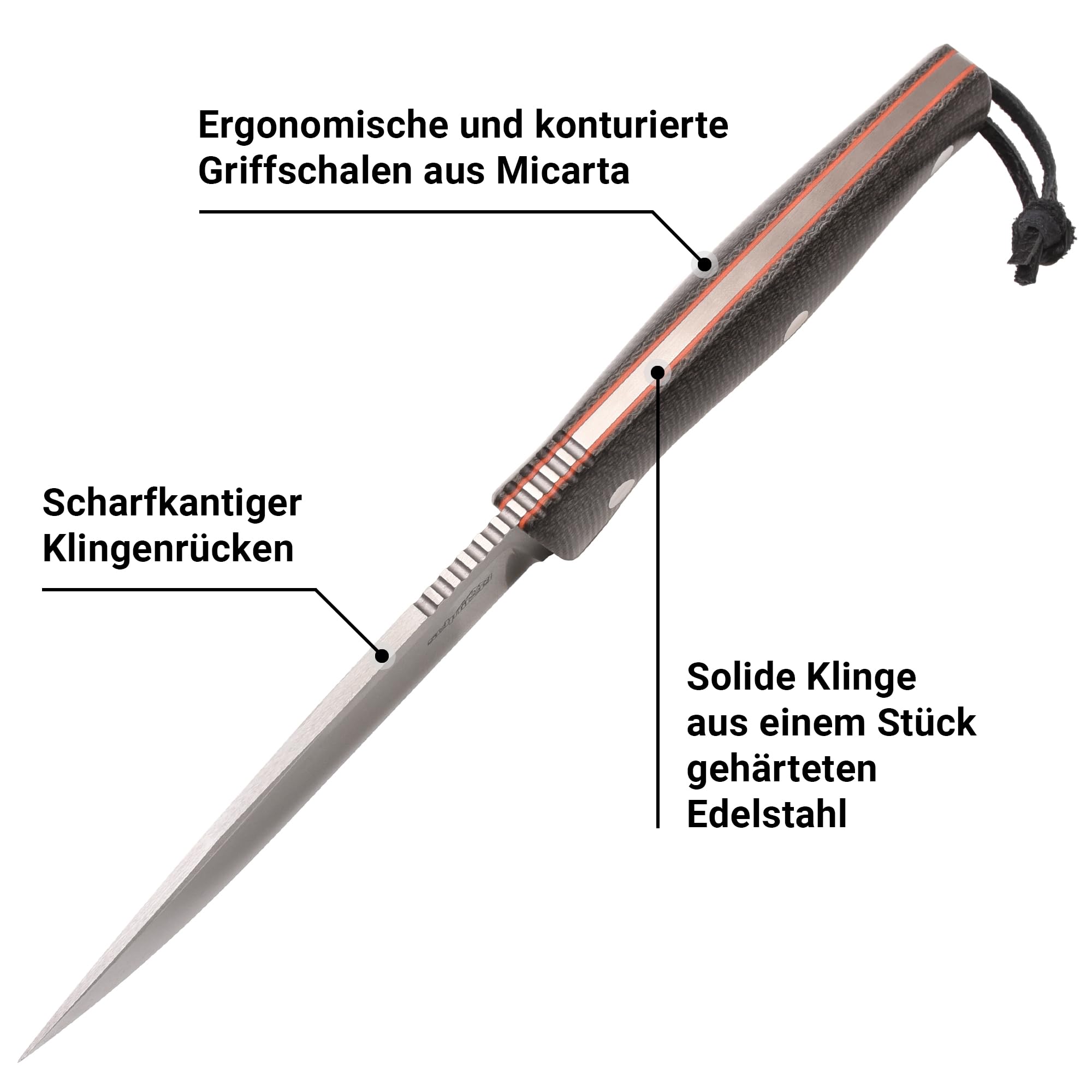 SCHNITZEL KVIN - Outdoormesser mit Kydex - Scheide, Braun/Orange | Dangler - Tragesystem - §42A konform - Bushcraft-, Outdoor-, Freizeit-Messer für Erwachsene, Wandern, Schnitzen